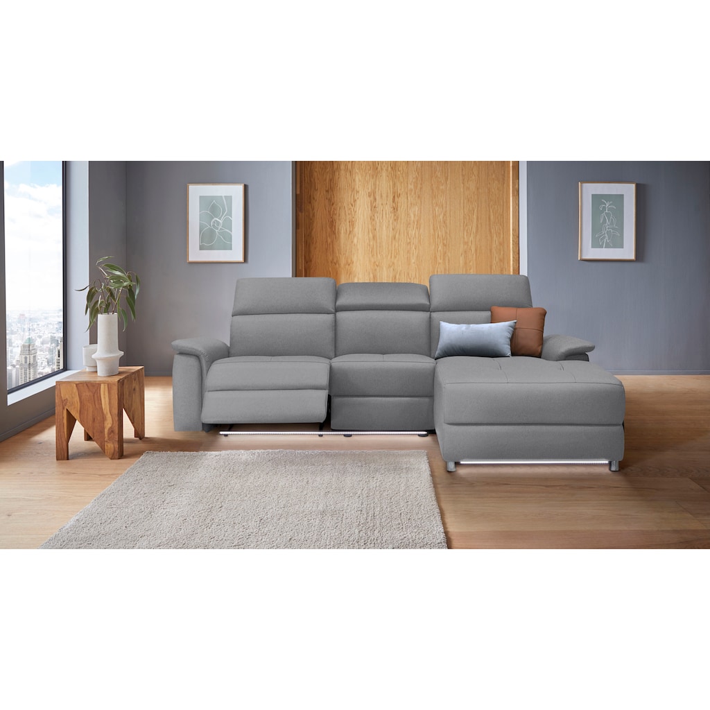 Places of Style Ecksofa »Pareli, L-Form, 259cm,m. Recamiere, Echtleder, Kunstleder, Webstoff«, man. o. elektr. Relaxfunktion, USB/Kopfteilverstellg u. LED