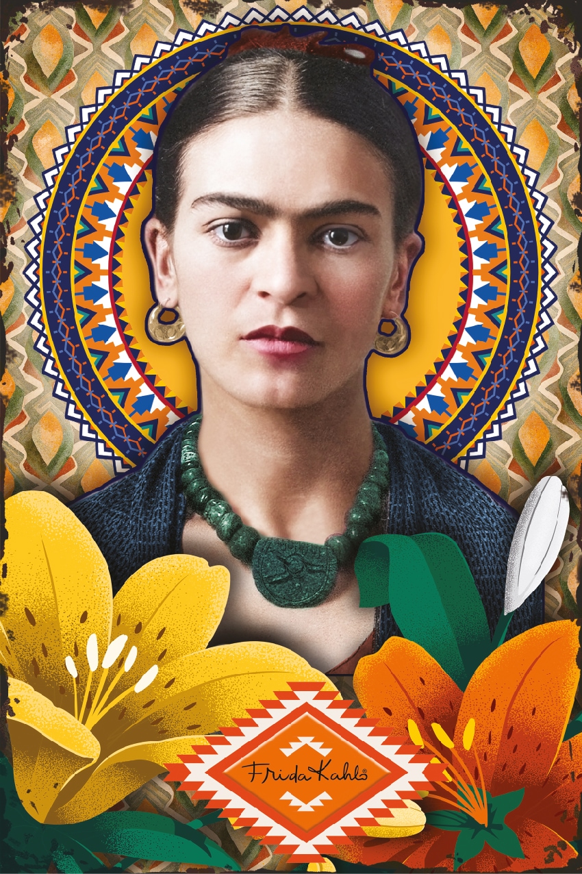 LuckyLinde Wanddekoobjekt "Frida Kahlo - Blumen" Exklusive JANOSCH Kindermotive, Stahlschild