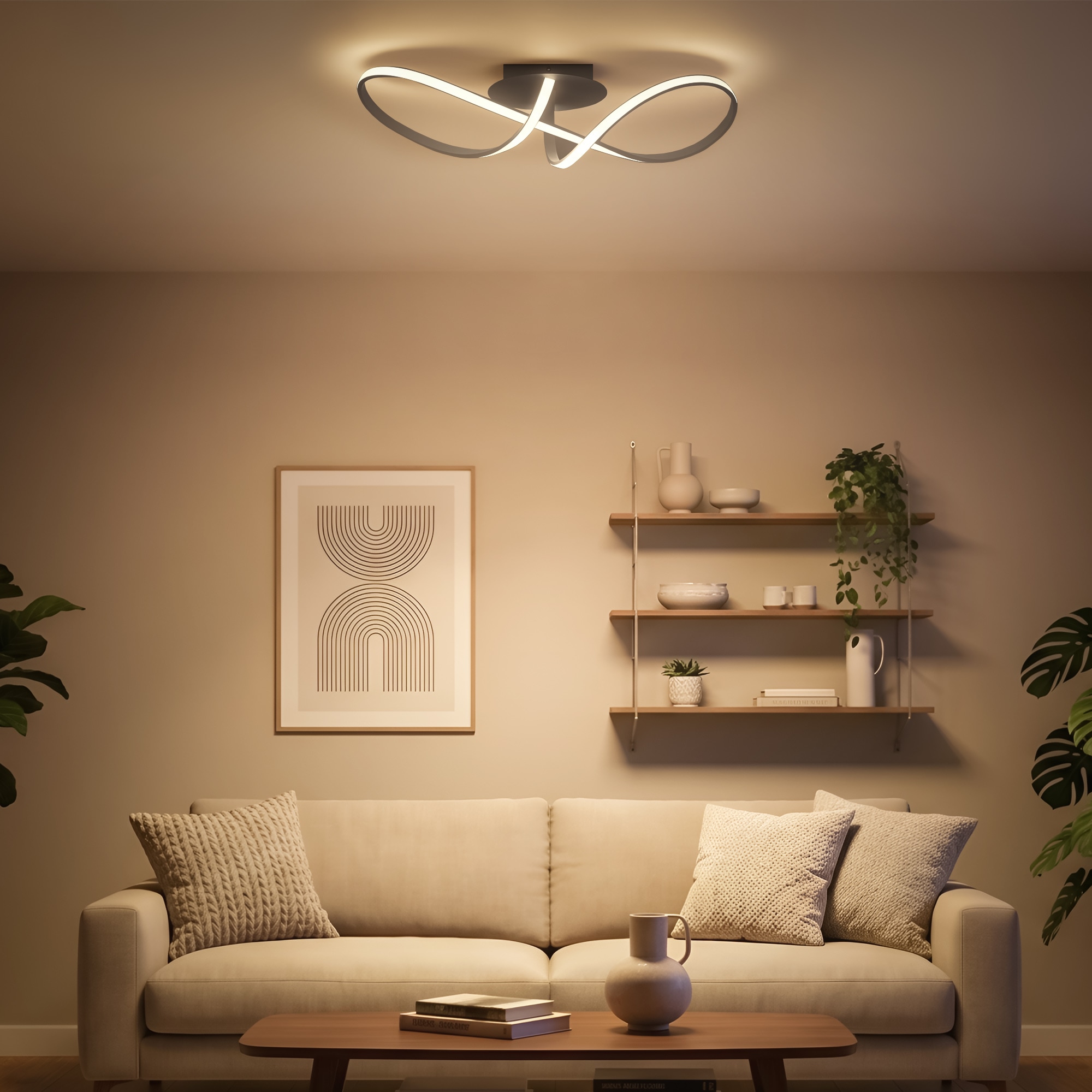 Briloner Leuchten LED Deckenleuchte »SWIRL« LED-Modul 1 Stk. Warmweiß 63x19x16,5 cm, Wohnzimmer, Schlafzimmer