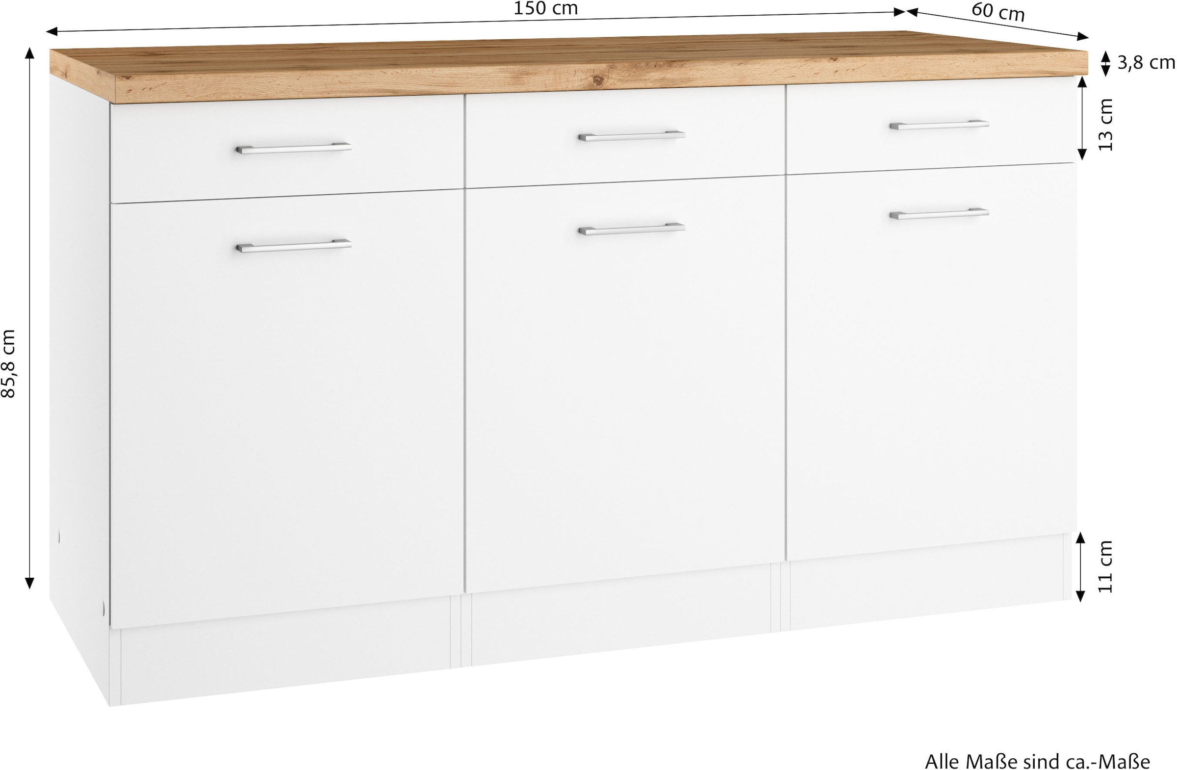 KOCHSTATION Unterschrank »KS-Milan«, HELD Möbel, Unterschrank 150 cm, matte oder hochglänzende Fronten