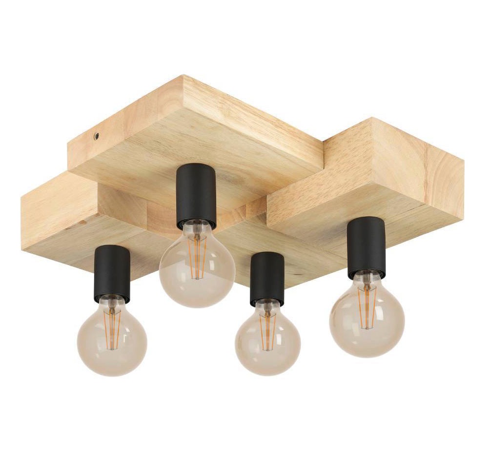 EGLO Deckenleuchte "HALKIN Deckenlampe, Holz und Stahl, E27, Wohnzimmerlampe, Flurlampe", braun (braun, schwarz), 4, H: 14cm, 1 Stk., Leuchten, EGLO Deckenleuchte Halkin braun, schwarz 4X40W L:40 H:14 cm, Deckenleuchte