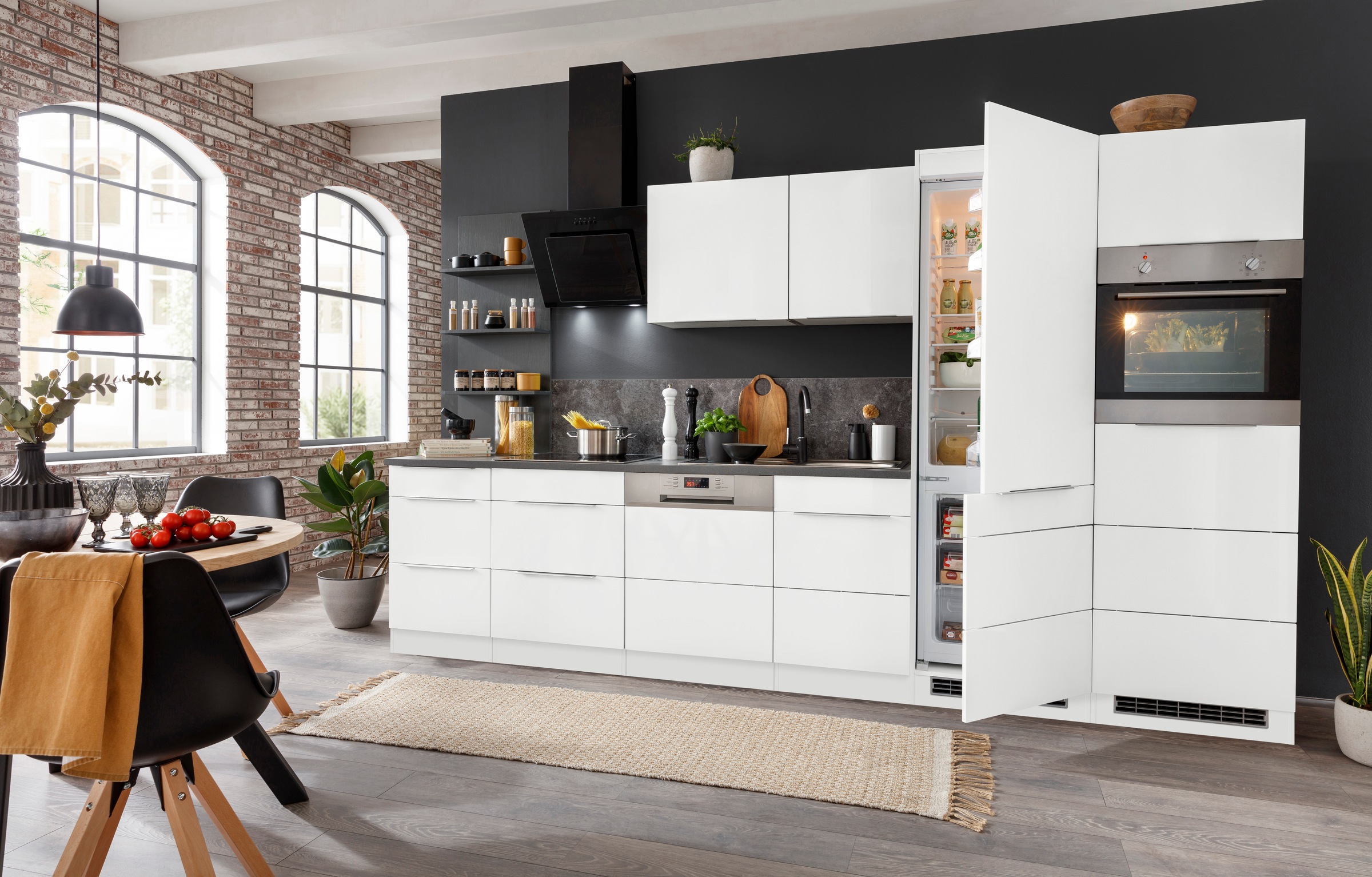 KOCHSTATION Küchenzeile »KS-Brindisi Breite 340 cm« wahlweise mit E-Geräten und Induktion, mit MDF-Fronten und Regal