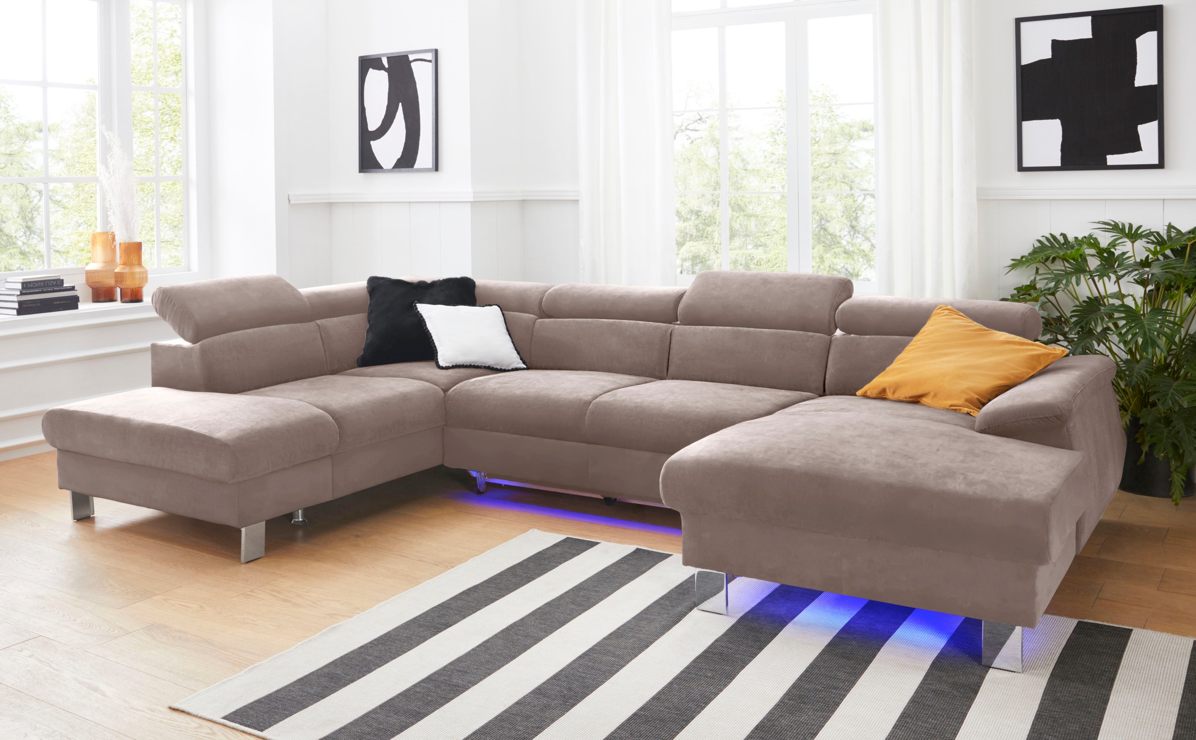 Wohnlandschaft COTTA, B:320cm, braun, Microfaser PRIMABELLE (100% Polyester);Kunstleder SOFTLUX;Feinstruktur (100% Polyester);Kunstleder