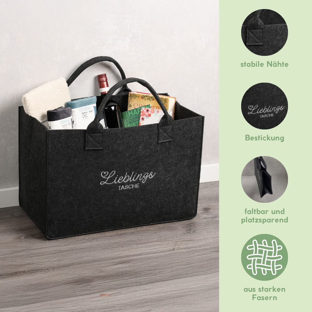 KESPER® Henkeltasche »Aufbewahrungstaschen „Lieblingstasche“ im 2-er Set, in Filz-Optik«, (Set, 2 tlg.), 2 verschiedene Farben, 100% Polyester, 50x25x34 cm