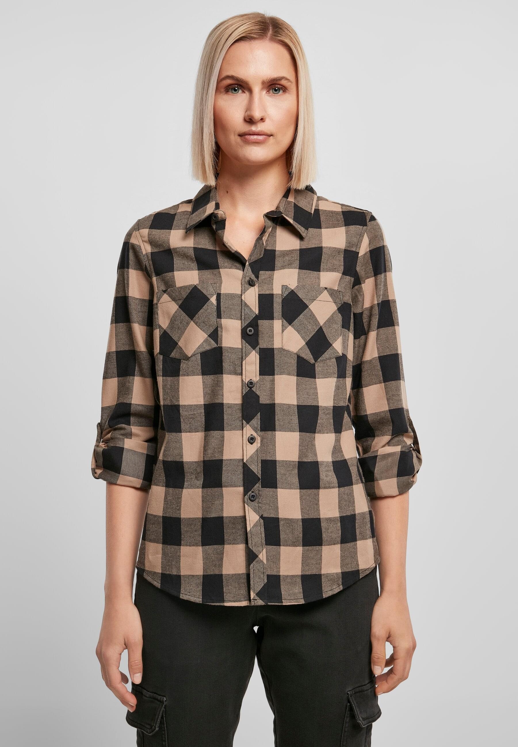 URBAN CLASSICS Langarmhemd »Urban Classics Damen Ladies Turnup Checked Flanell Shirt«, (1 tlg.)