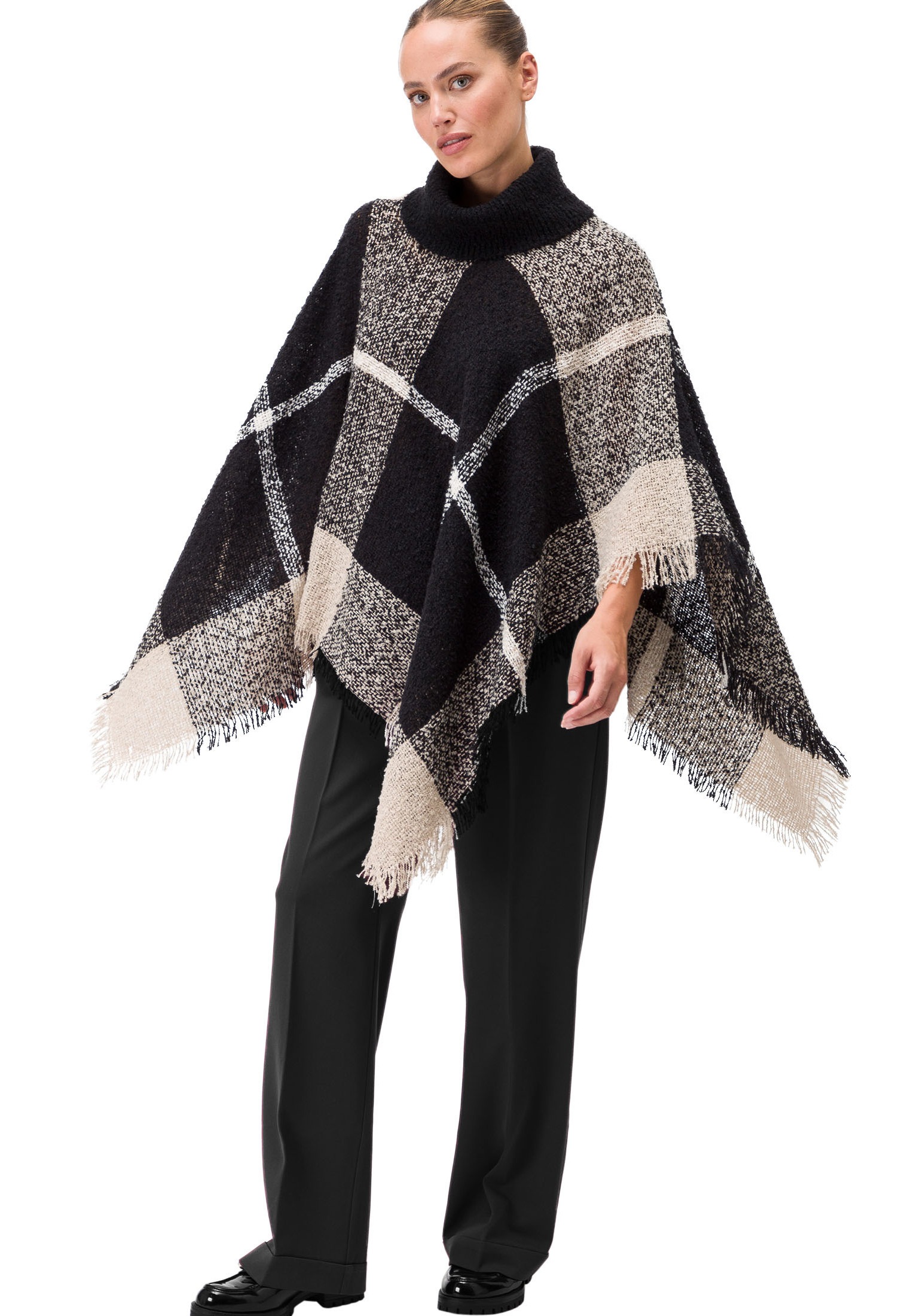 Zero 2-in-1-Strickjacke »zero Poncho mit Rollkragen«, Fransen
