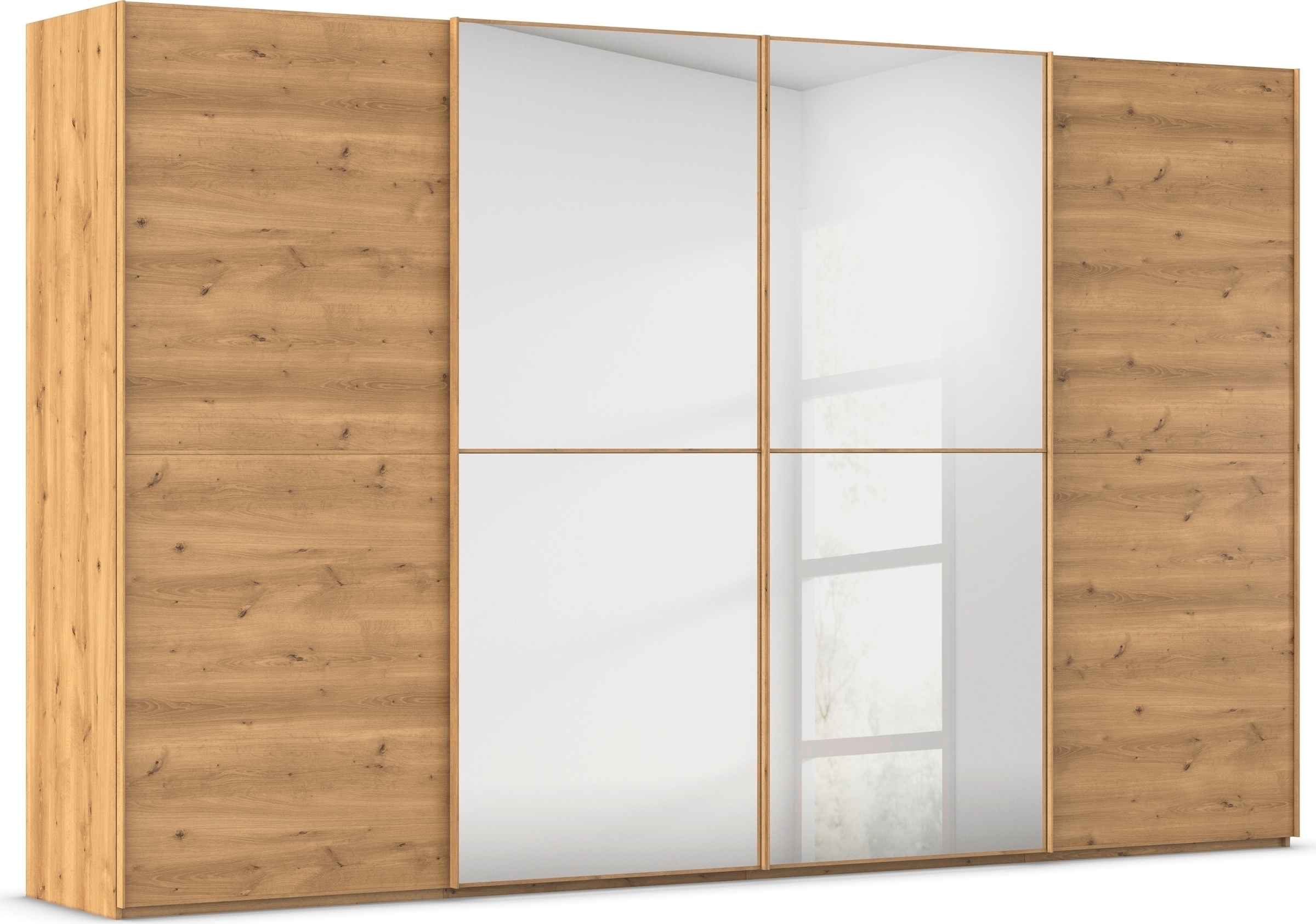 rauch Schwebetürenschrank "Kleiderschrank Schrank Garderobe Schlafzimmerschrank SCALE-DUO" edle zweigeteilte Türen, Spiegel und 3 Zierleisten MADE IN GERMANY