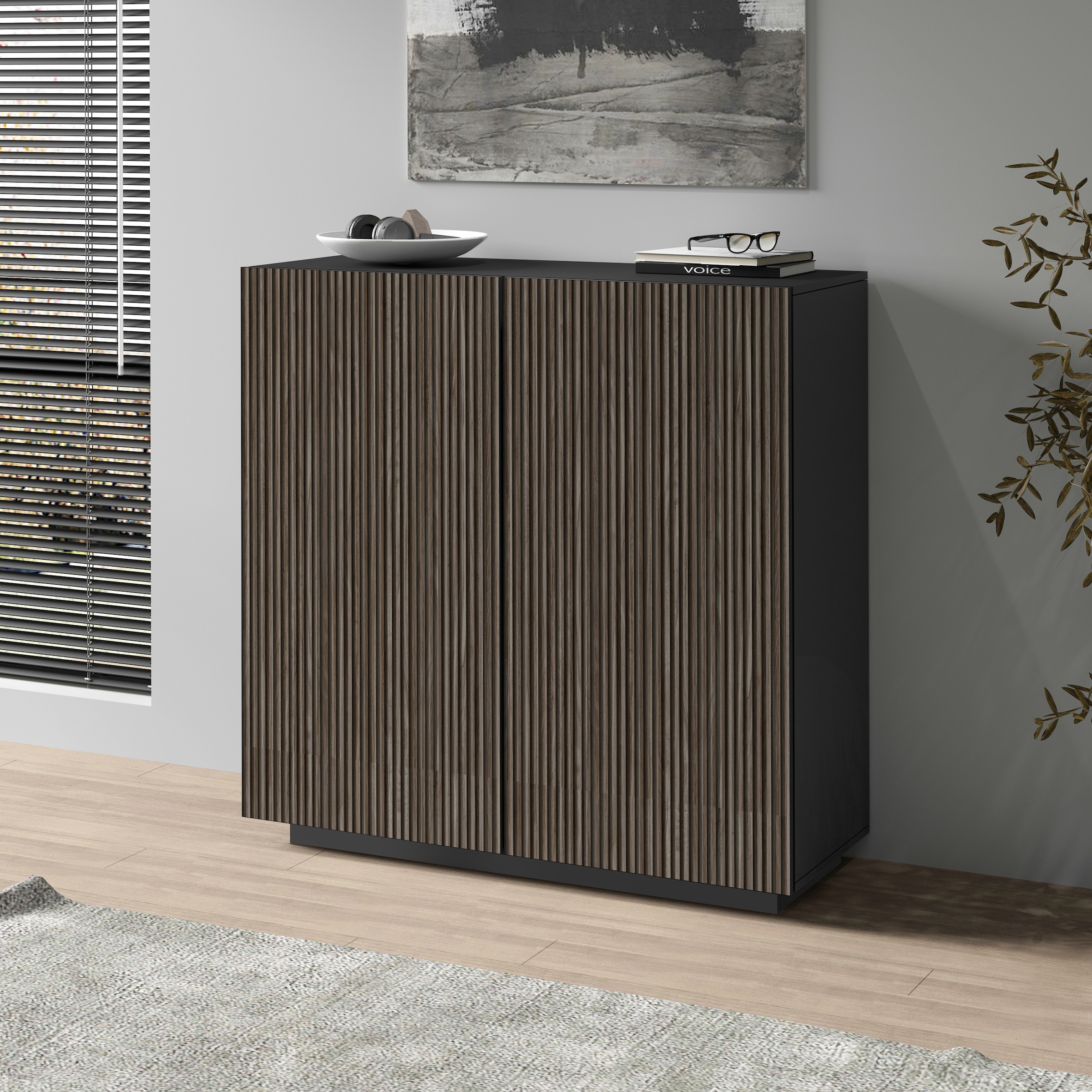 INOSIGN Highboard "Vega,Highboard,Kommode,120 cm", mit 2 Türen,Fronten mit Rillen-Optik