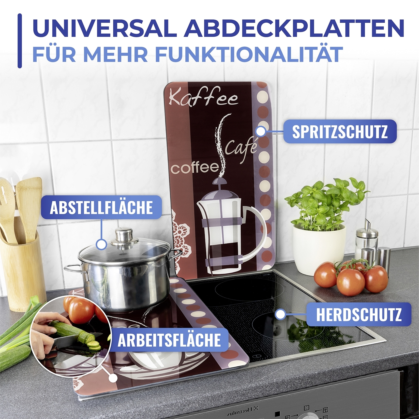 Maximex Herd-Abdeckplatte »Universal Modell Kaffeeduft«, (Set, 2 tlg.), Herdabdeckung für alle Herdarten, kratzfest, mit rutschfesten Füßen