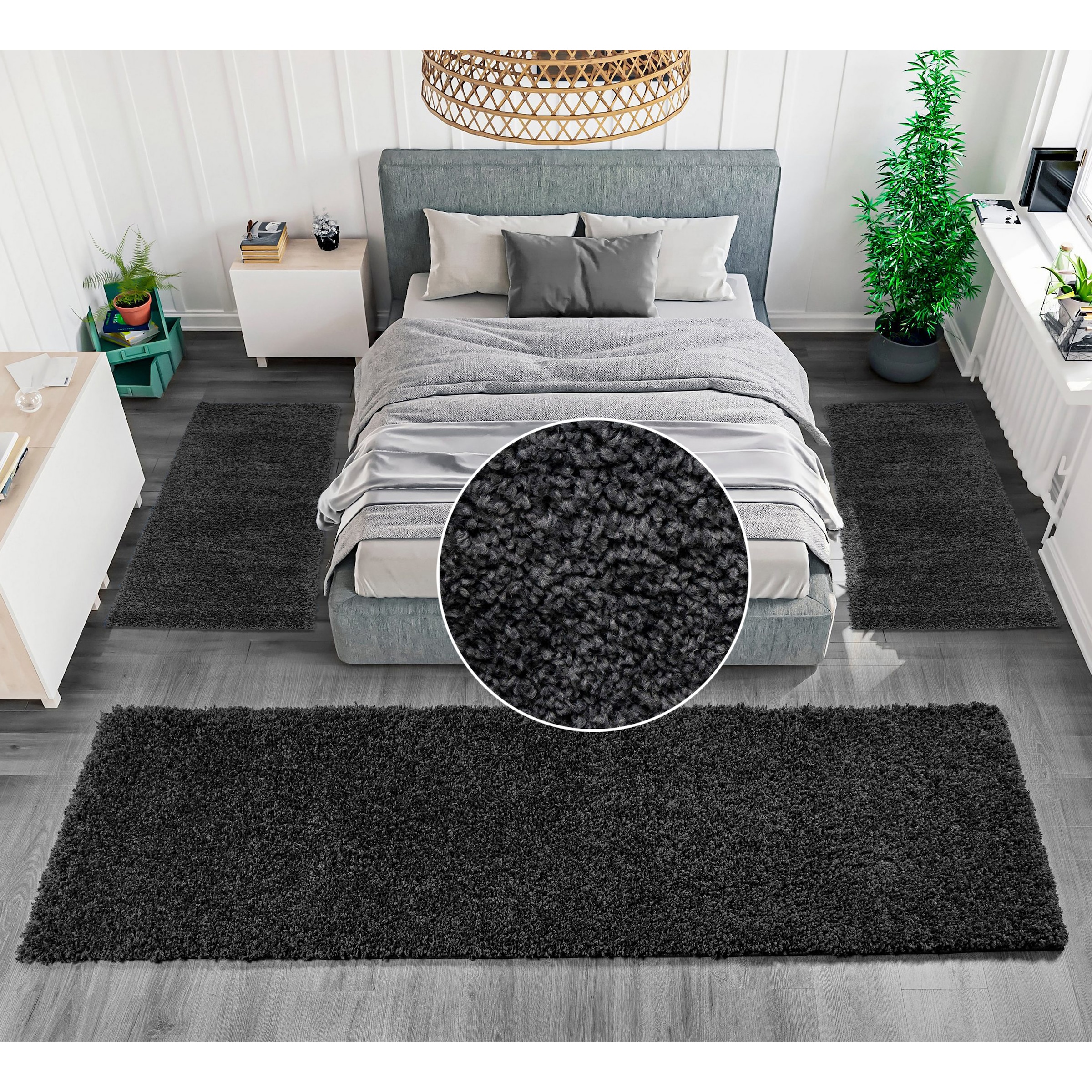 my home »Viva« Höhe 45 mm 3 Stk. tlg. Bettvorleger, Läufer-Set, Uni-Farben, einfarbig, besonders kuschelig