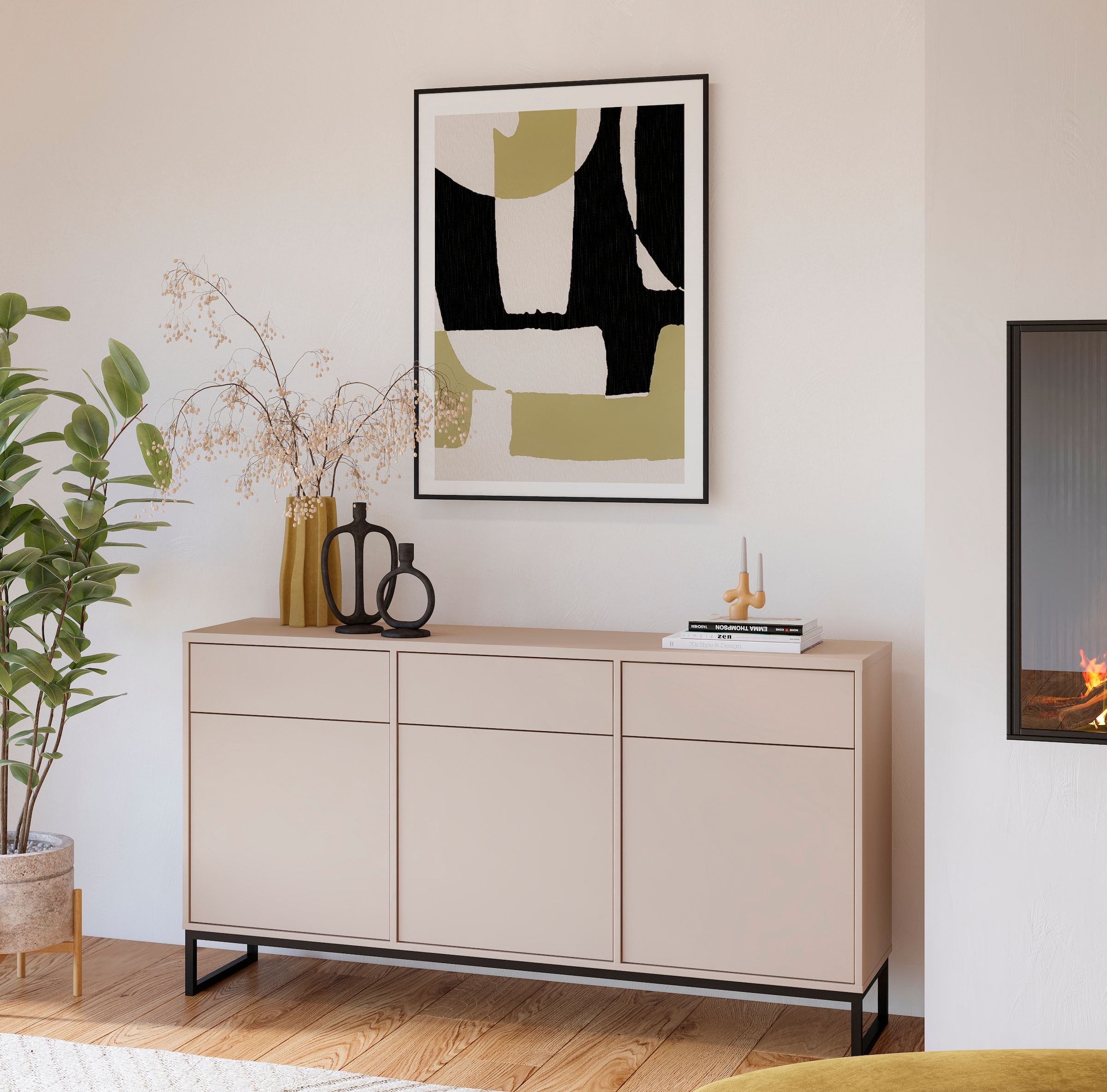 Home affaire Sideboard »Alto, Breite 157 cm, grifflose Kommode 3 Türen/3 Schubkästen.« Schubladenschrank mit viel Stauraum, Einlegeböden verstellbar