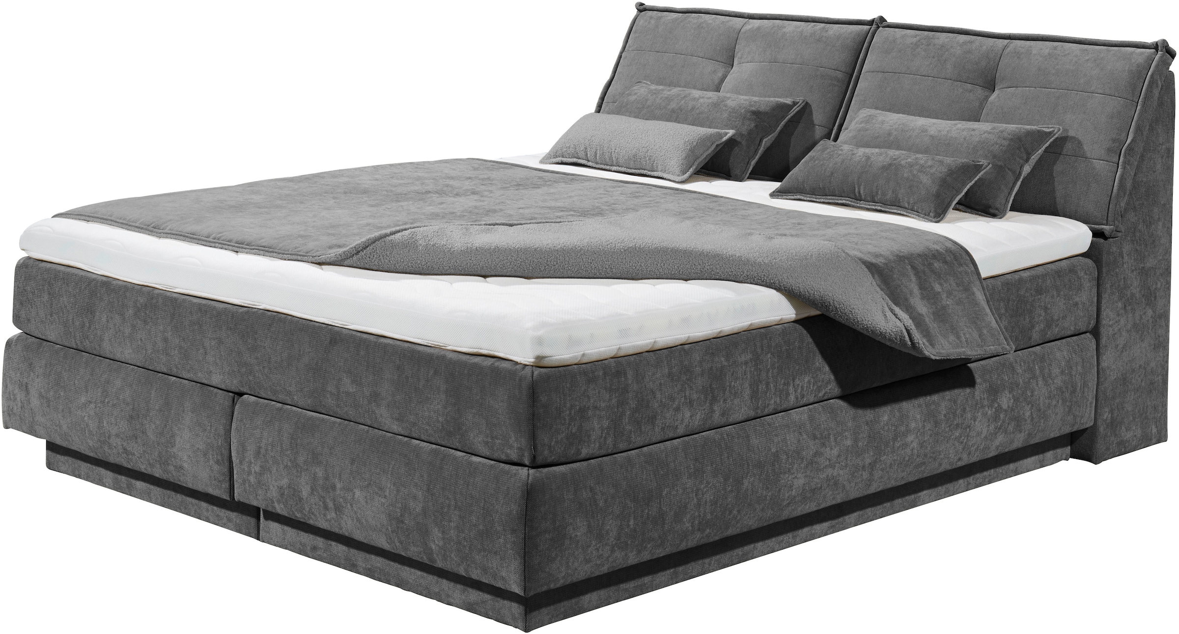 ED EXCITING DESIGN Boxspringbett »Tofino 180x200 mit Duo Matratze« 6 cm Gelkomfort-Topper, H3/H4, Bettkasten & Kopfteil-Stauraum