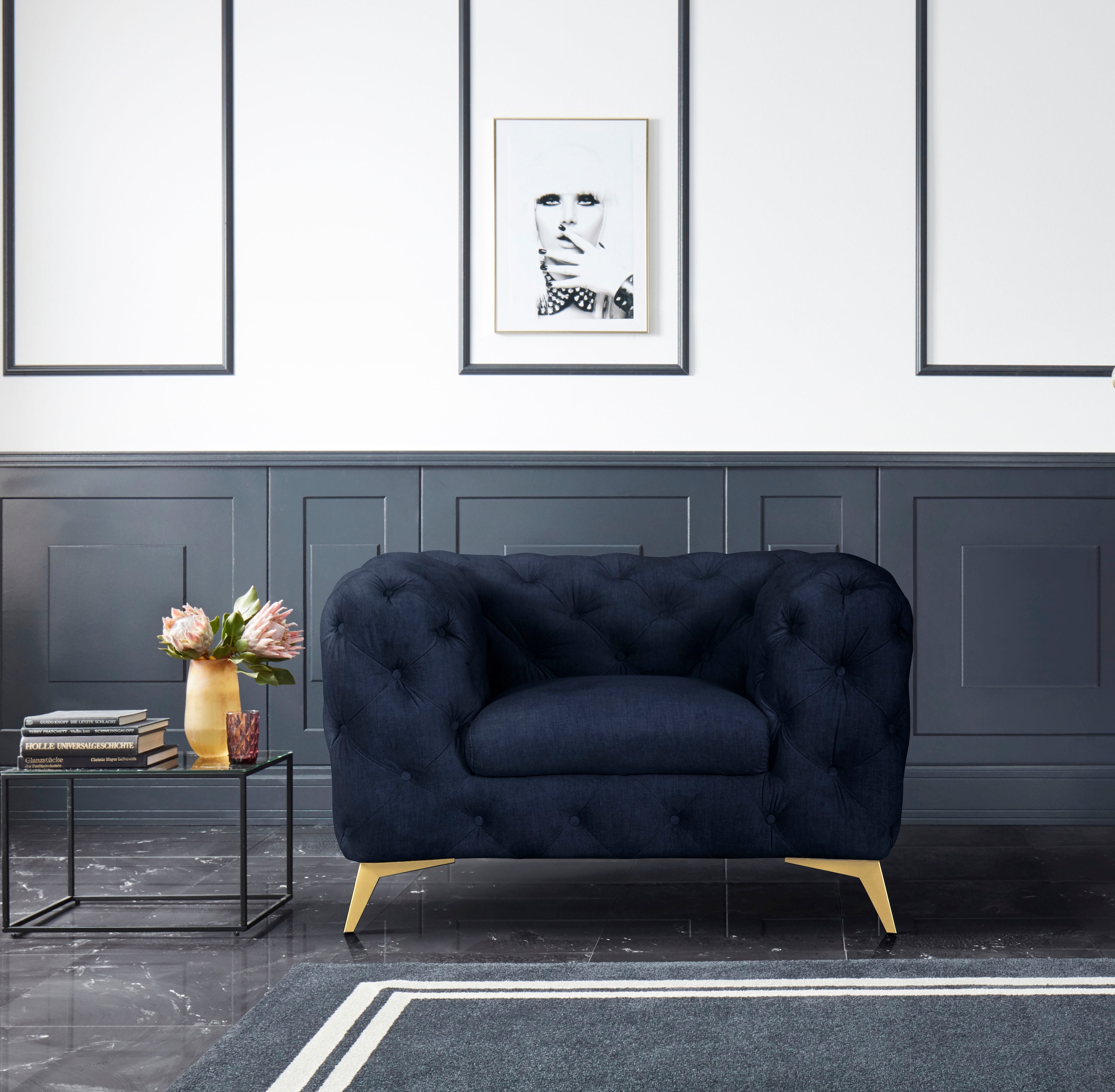 Leonique Chesterfield-Sessel »Glynis Sessel«, aufwändige Knopfheftung, moderne Chesterfield Optik, Fußfarbe wählbar