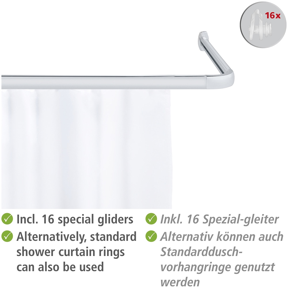 WENKO Winkelstange »Modell Era« Winkelschiene aus Aluminium für Duschvorhänge, inkl. 16 Spezialgleiter