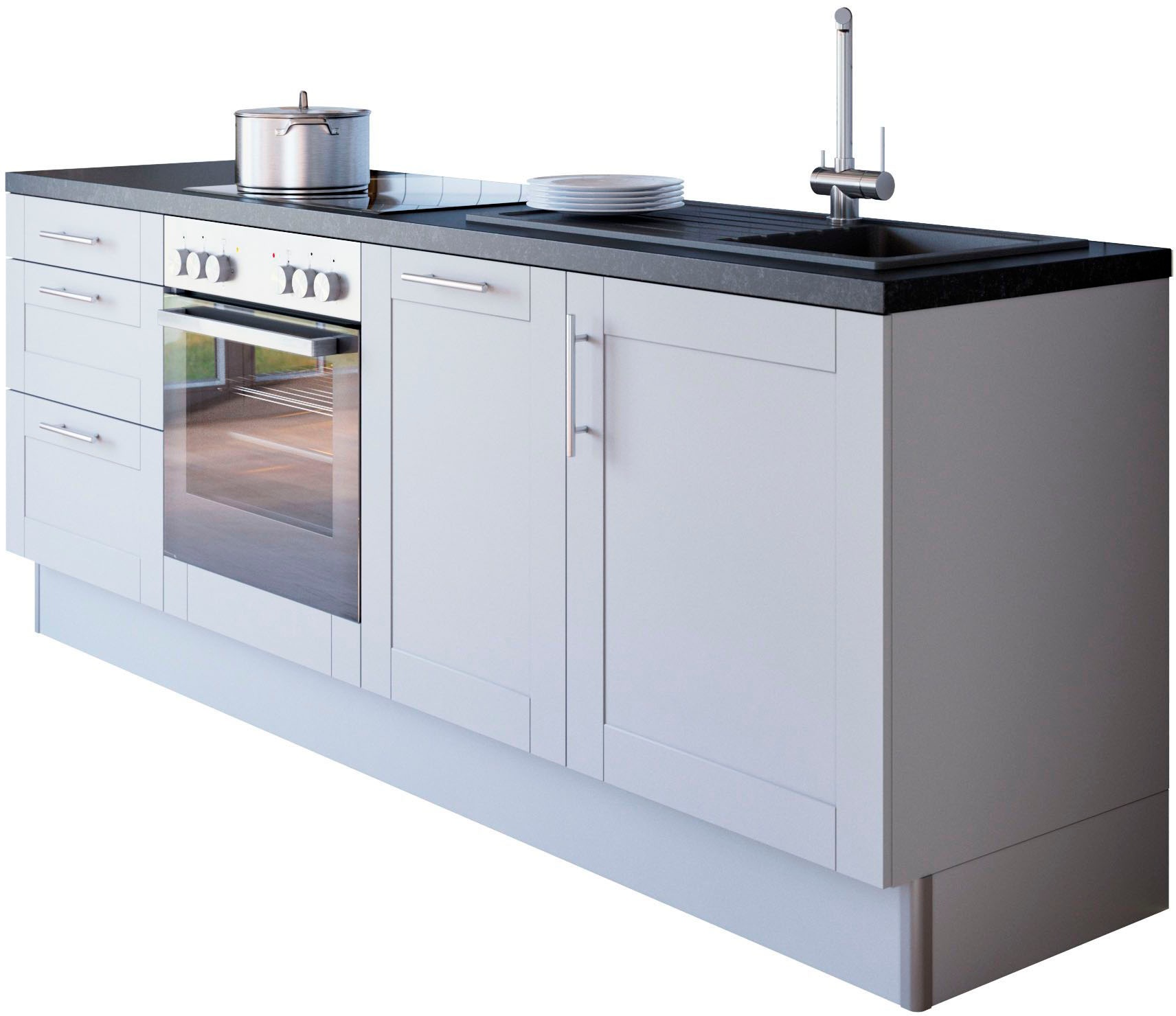 OPTIFIT Küche »Ahus«, 225 cm breit,wahlweise mit E-Geräten,Soft Close Funktion, MDF Fronten