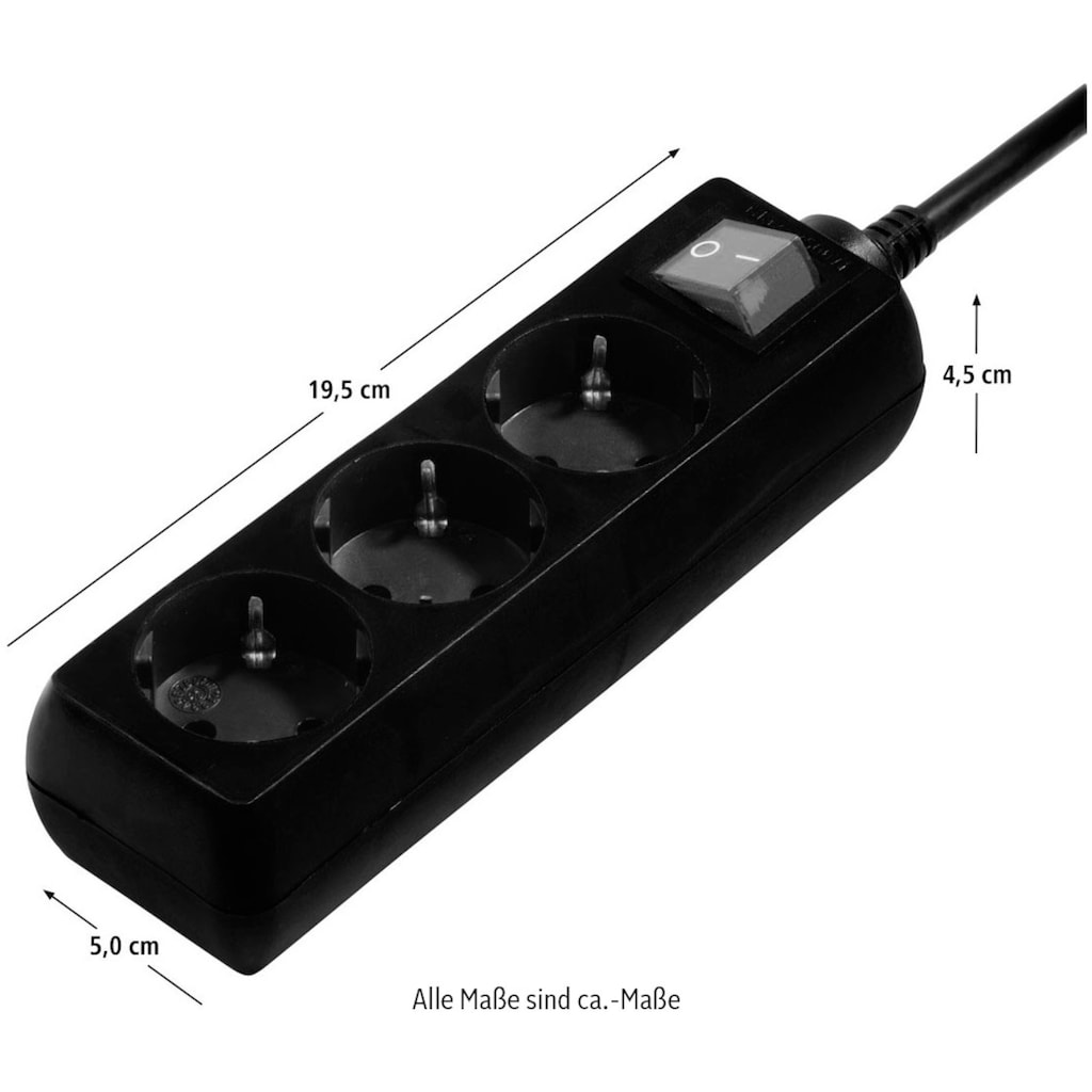 Hama Steckdosenleiste »Steckdosenverteiler, 3-fach, mit Schalter, 5 m, Schwarz«, 3-fach, (Kabellänge 5 m)