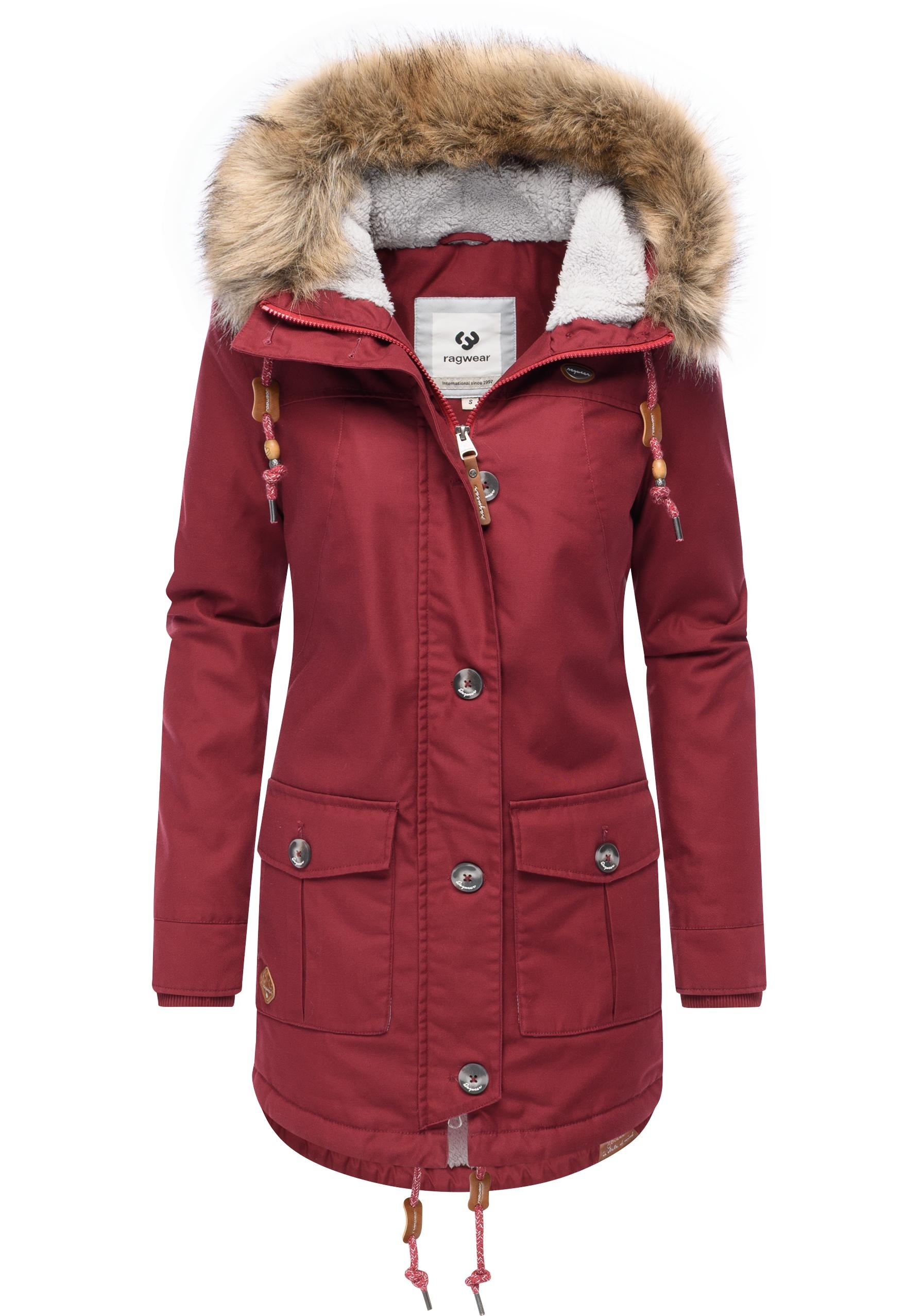 Ragwear Wintermantel "Jane YOUMODO" Winter Kurzmantel mit Kapuze und Kunstfellkragen