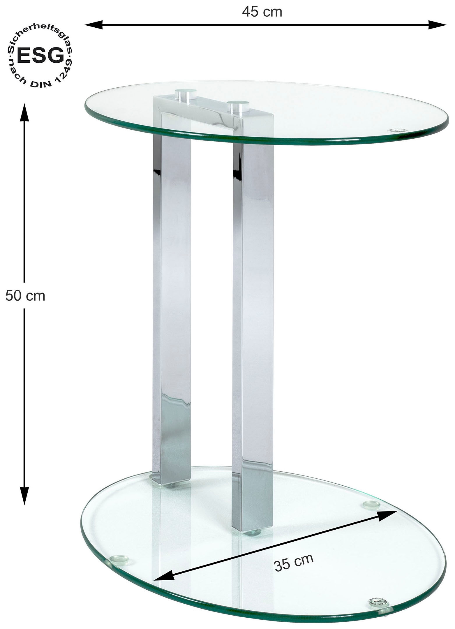 HAKU Beistelltisch »Sofatisch, Wohnzimmertisch« 1 Stk. tlg. oval - aus Metall Silber B/T/H 45/35/50 cm