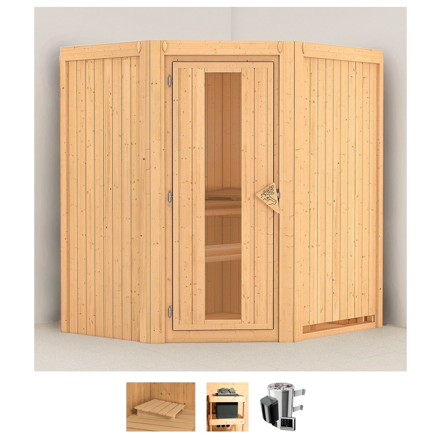 Karibu Sauna "Tomke" Set, Ofen 3,6 kW externe Strg.easy