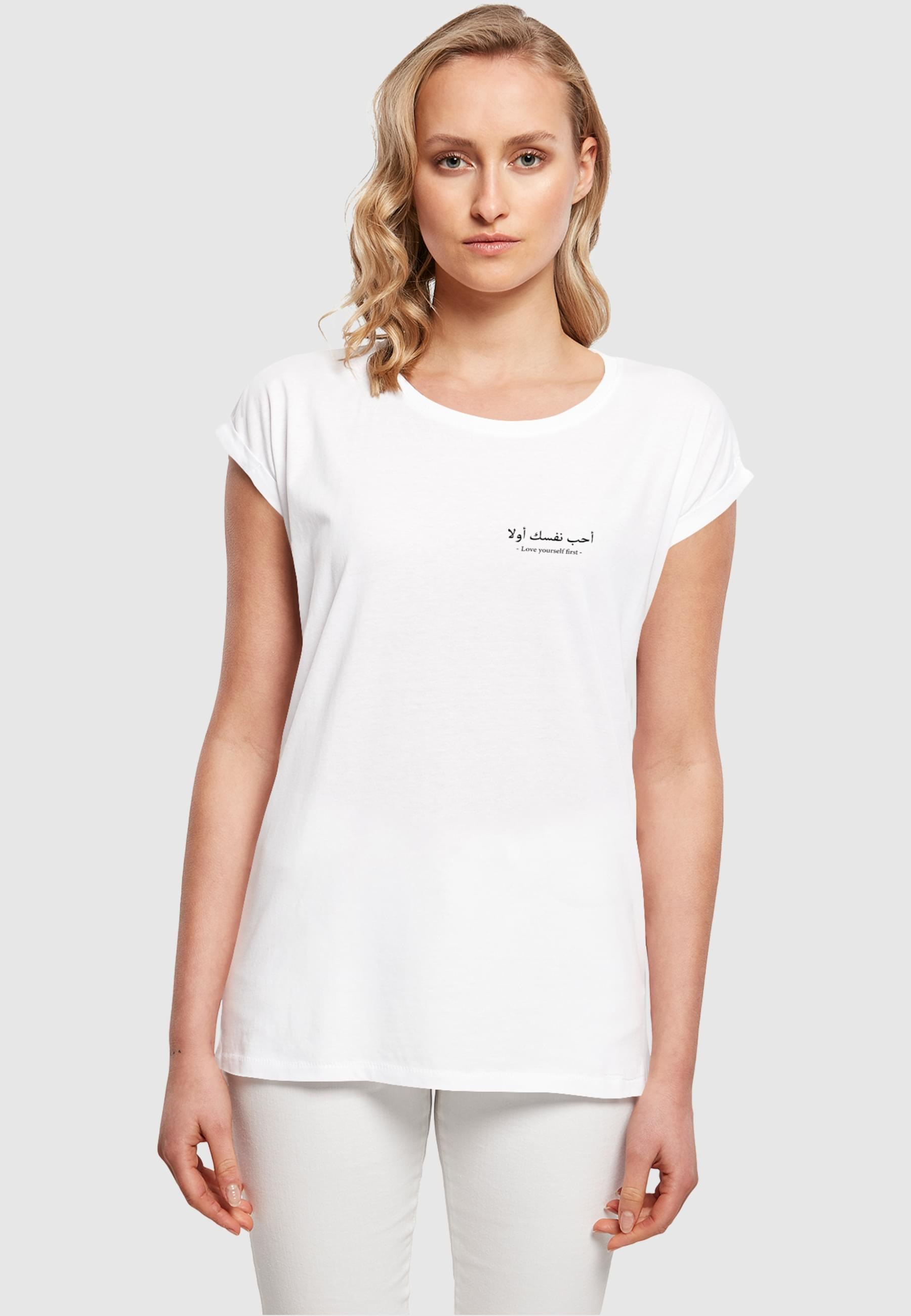 Merchcode T-Shirt »Merchcode Damen Ladies Love Yourself First Extended Shoulder Tee«, (1 tlg.)