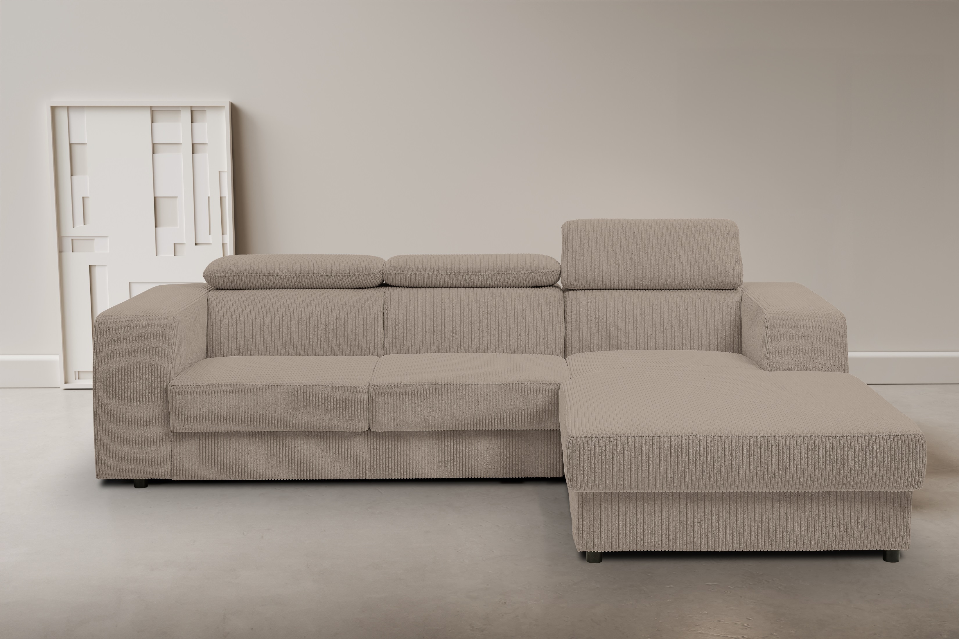 WERK2 Ecksofa "Cherry 270 x 192 cm modern und bequem" Cord, L-Form, XXL, Schlaffunktion, Bettkasten