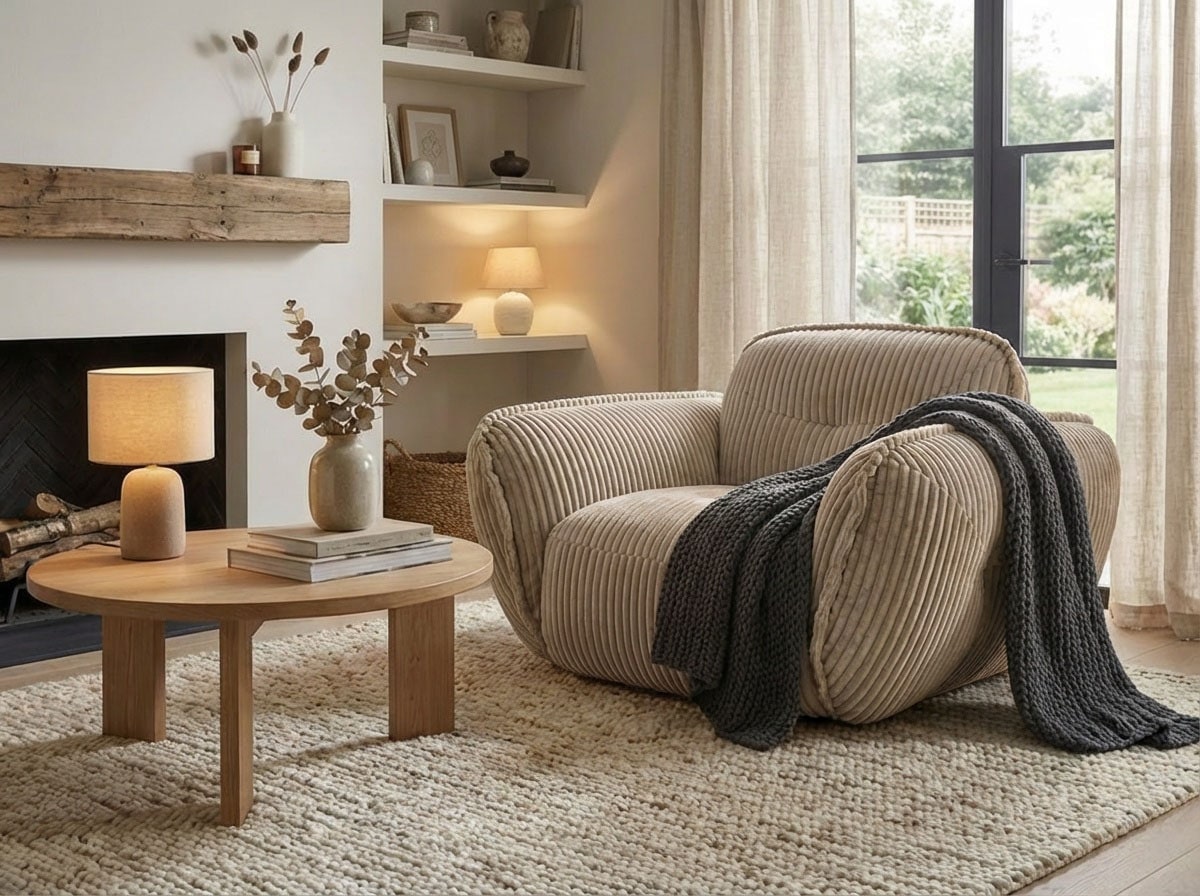 TRENDMANUFAKTUR Sessel »Be Fluffy, mit Rundumbezug, moderner breiter Kedernaht« mit softem Sitzkomfort, in hochwertigem Breitcord mit weicher Haptik