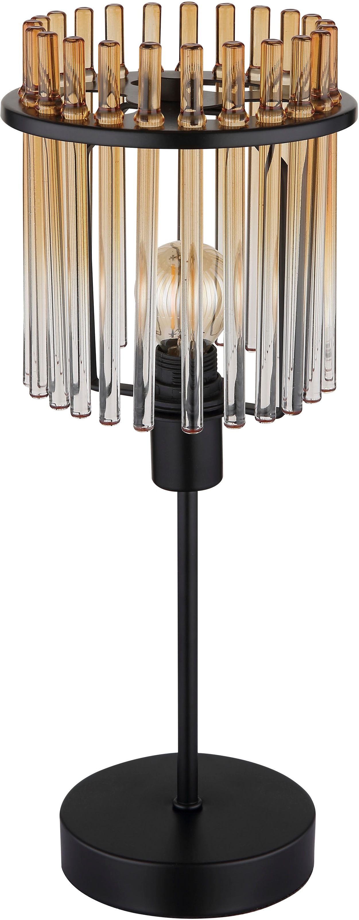 GLOBO LIGHTING Tischleuchte »GORLEY« E14 1 Stk. Tischlampe schwarz Glasstäbe amber klar verlaufend elegant