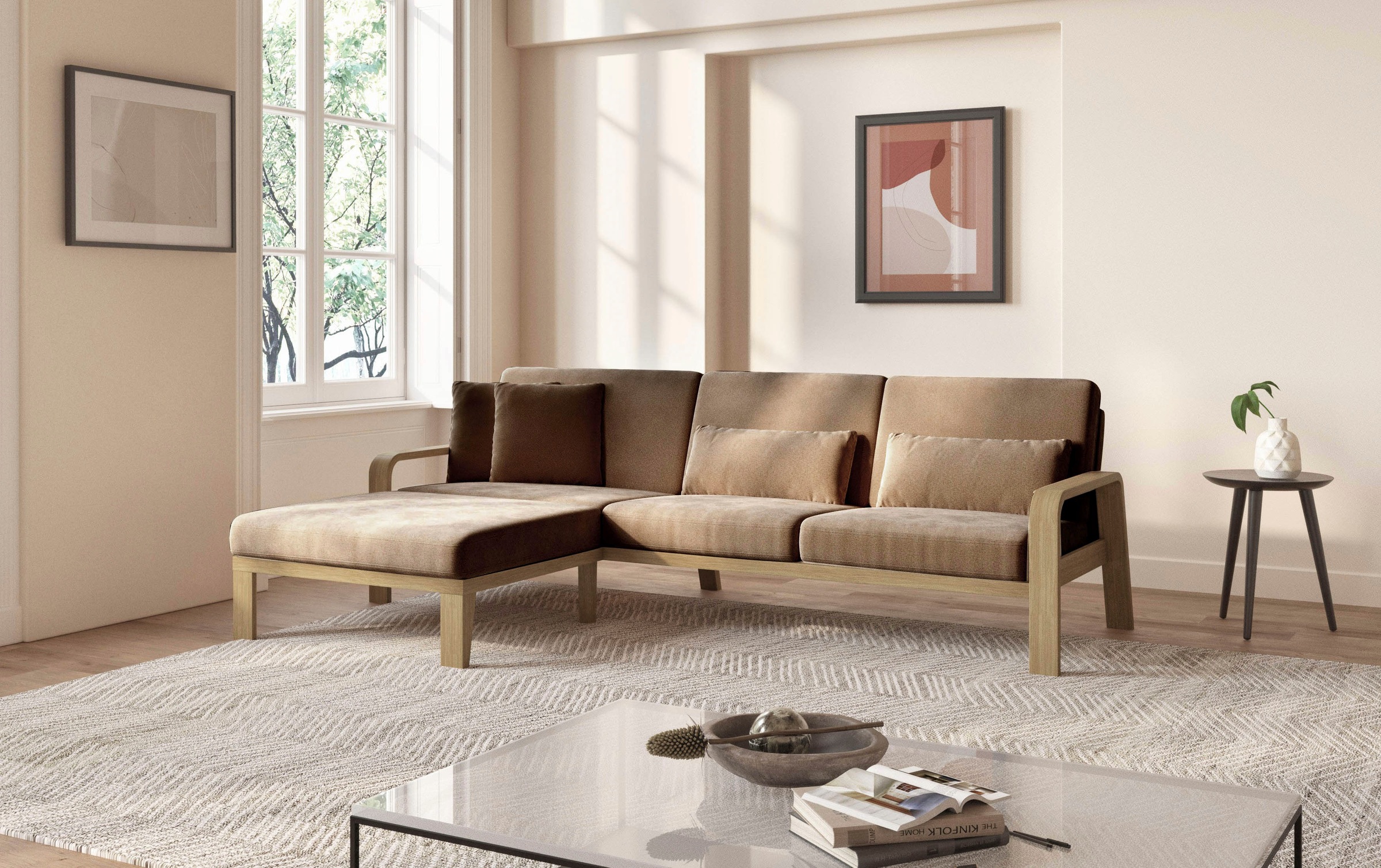 sit&more Ecksofa »Kolding L-Form«, Armlehnen aus Buchenholz in natur, verschiedene Bezüge und Farben