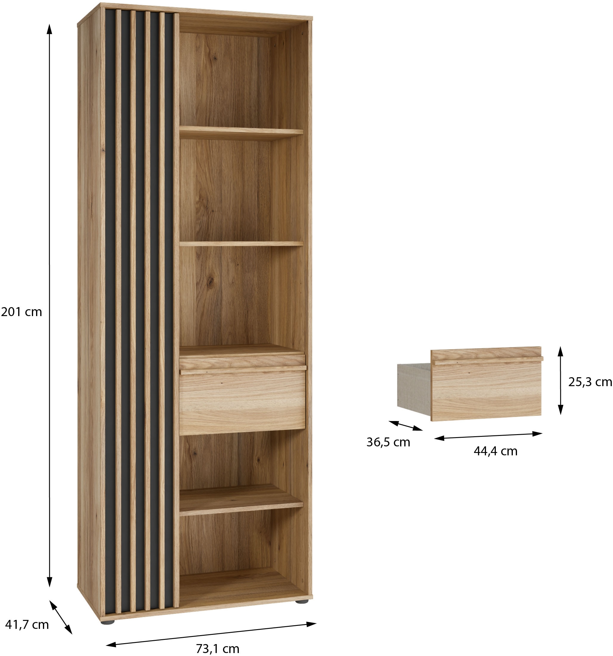 FORTE Regal »Stauraumregal, 1T/1SK, Soft Close, Vollauszug SK« B/H/T 73,1/200,1/41,7 cm optionale Beleuchtung