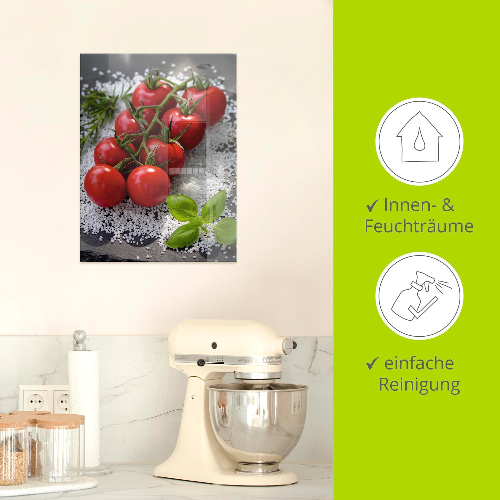 Artland Glasbild »Tomaten Rispe auf Salz«, Lebensmittel, (1 St.), in verschiedenen Größen