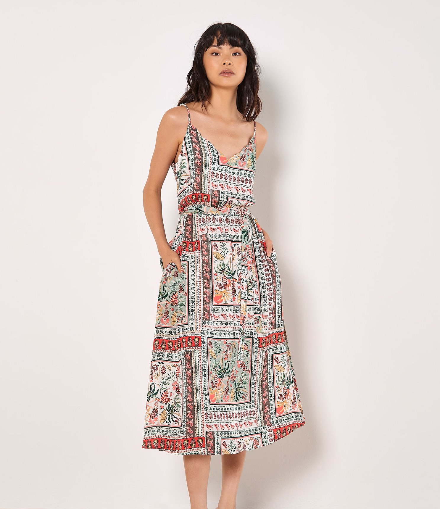 Apricot Midikleid "Tropisches Cami-Kleid" mit Schaldruck