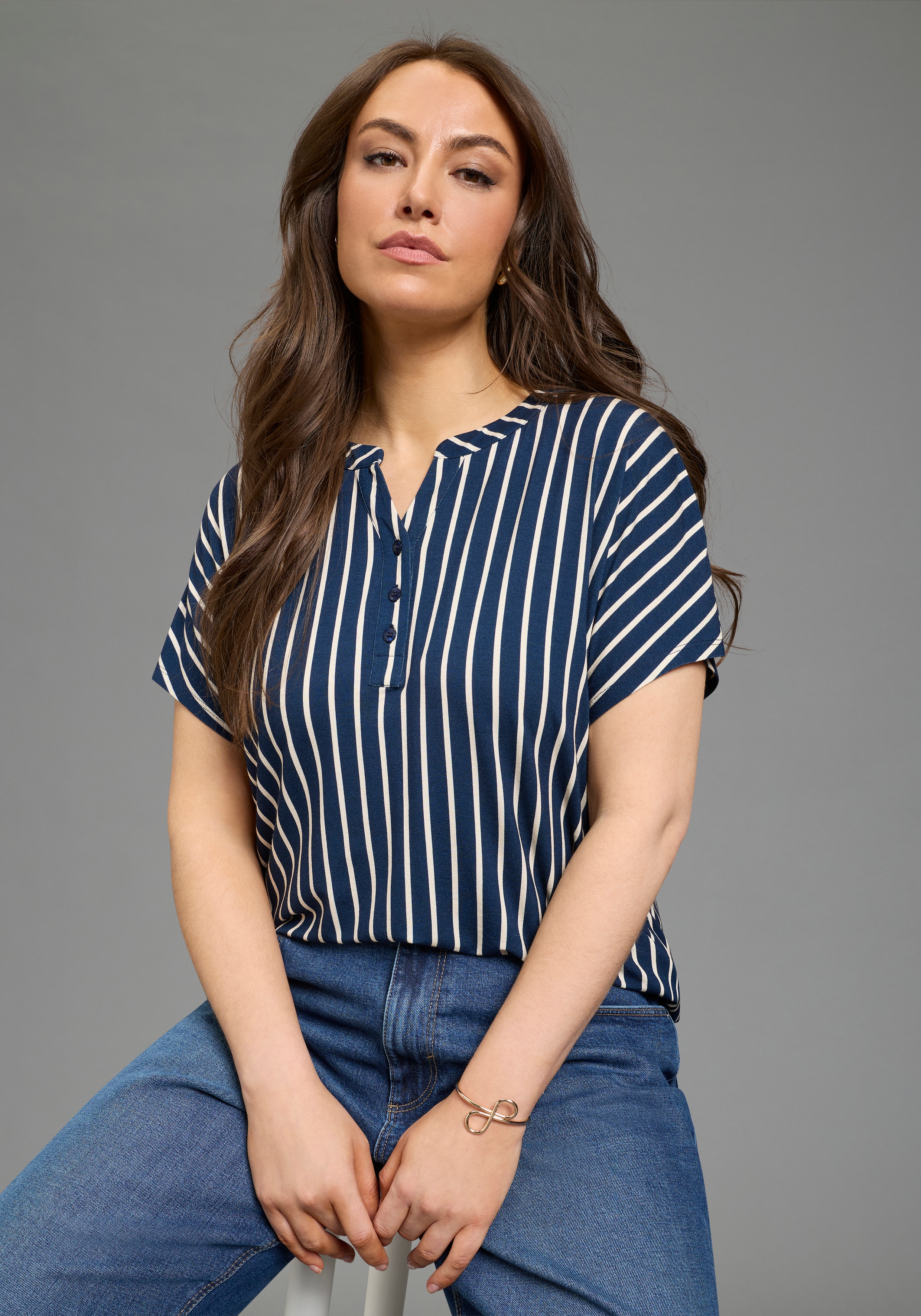Laura Scott CURVE T-Shirt "Große Größen" casual Stil, Streifen-Optik, figurumspielende Passform