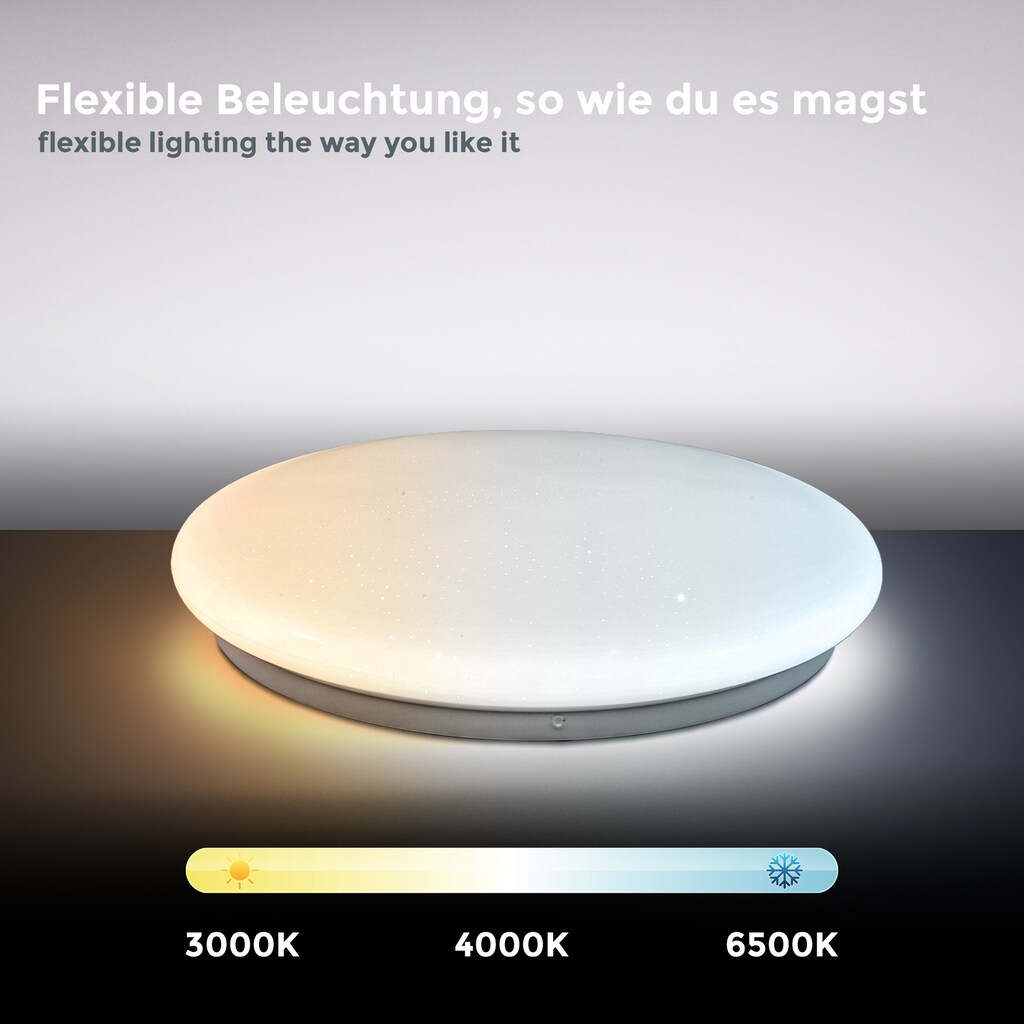 B.K.Licht LED Deckenleuchte,  LED Sternenhimmel, Kunststoff-Metall, Weiß, Inkl. 1 x LED-Platine, 17 Watt, 1.530 Lumen, dimmbar, inkl. IR Fernbedienung