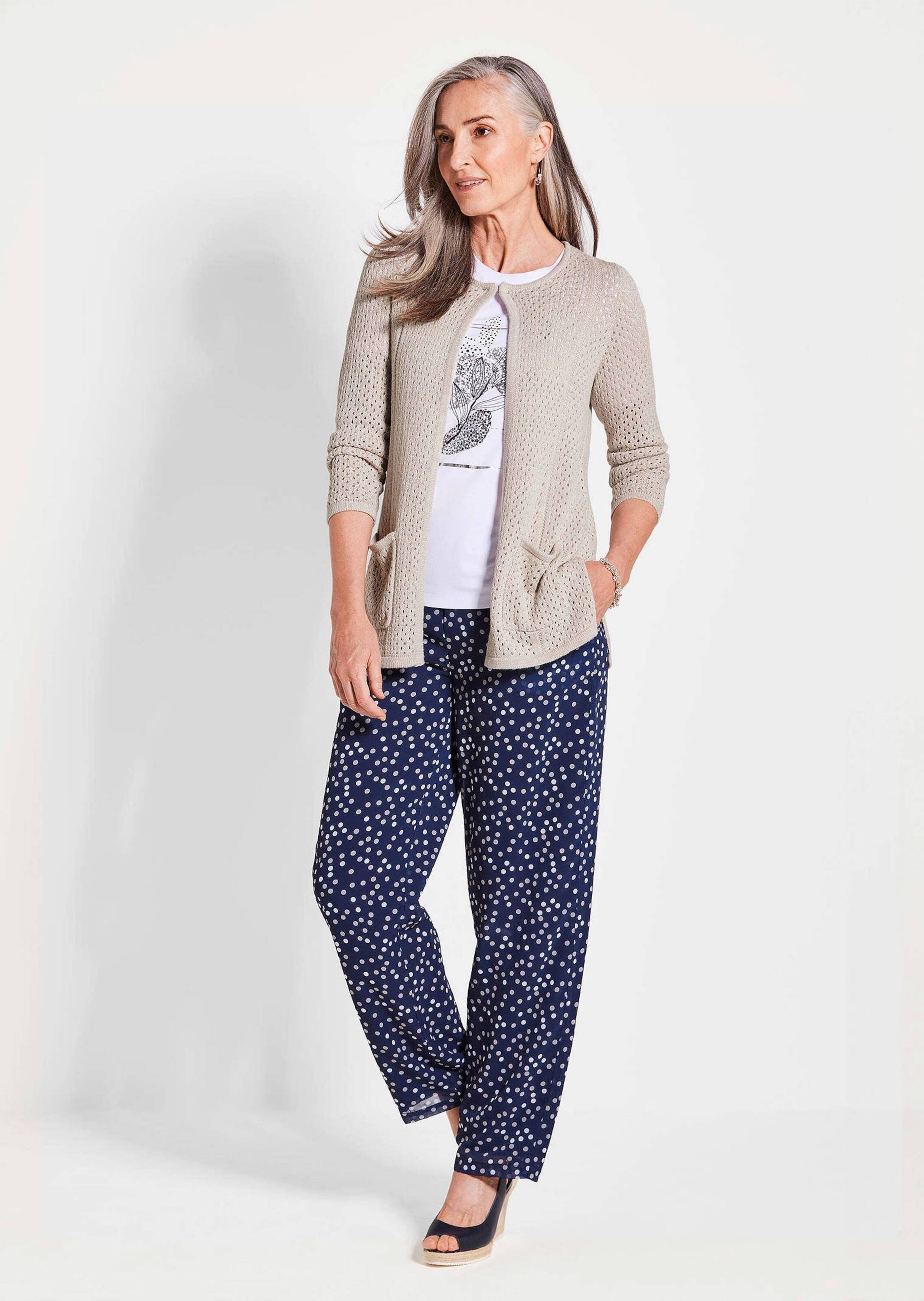 GOLDNER Kurzjacke »Brauner Cardigan mit Lochmuster, Langarm«