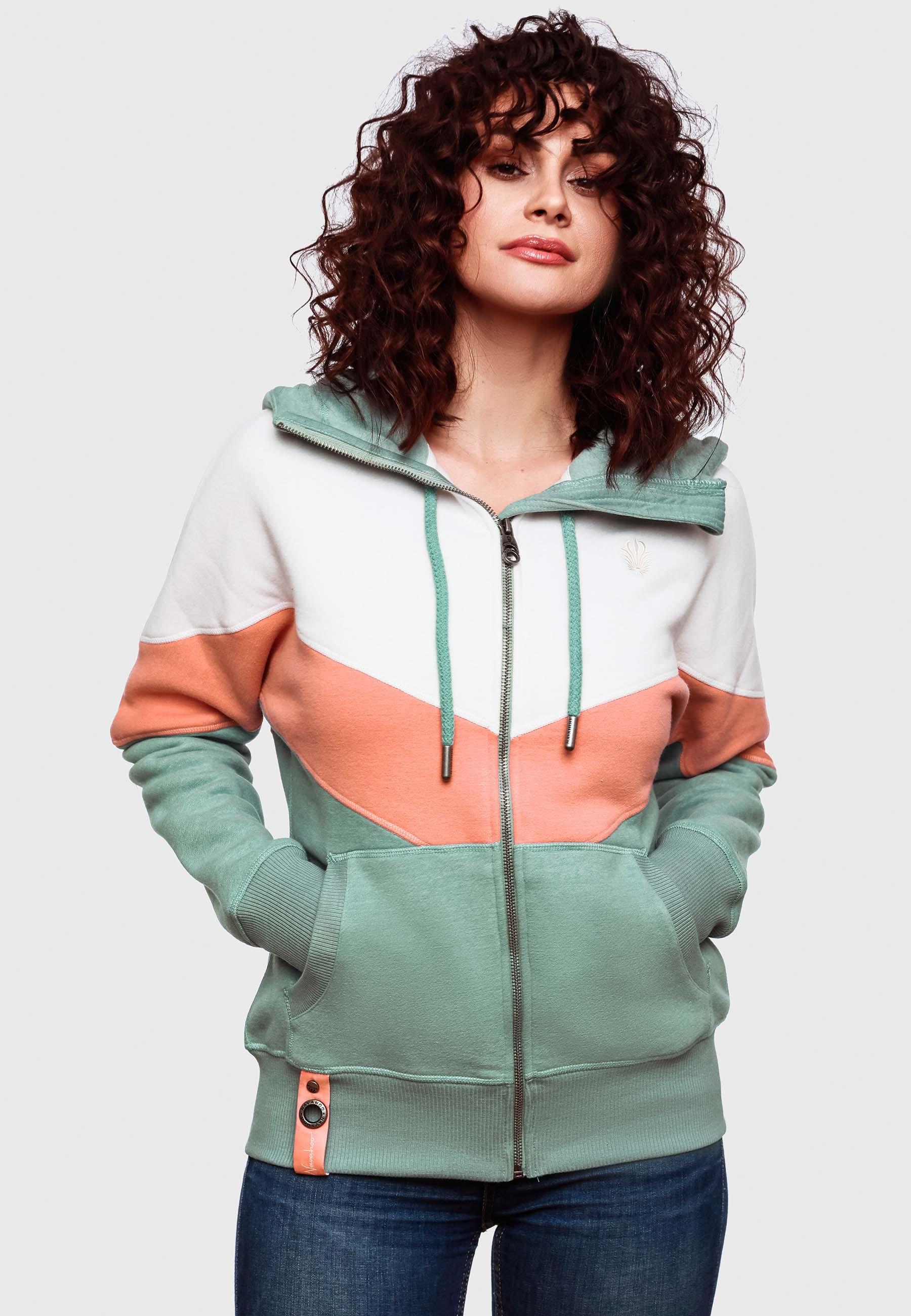 Navahoo Kapuzensweatjacke »Honigperle«, Sportliche Damen Sweatjacke im Coloblocking-Stil