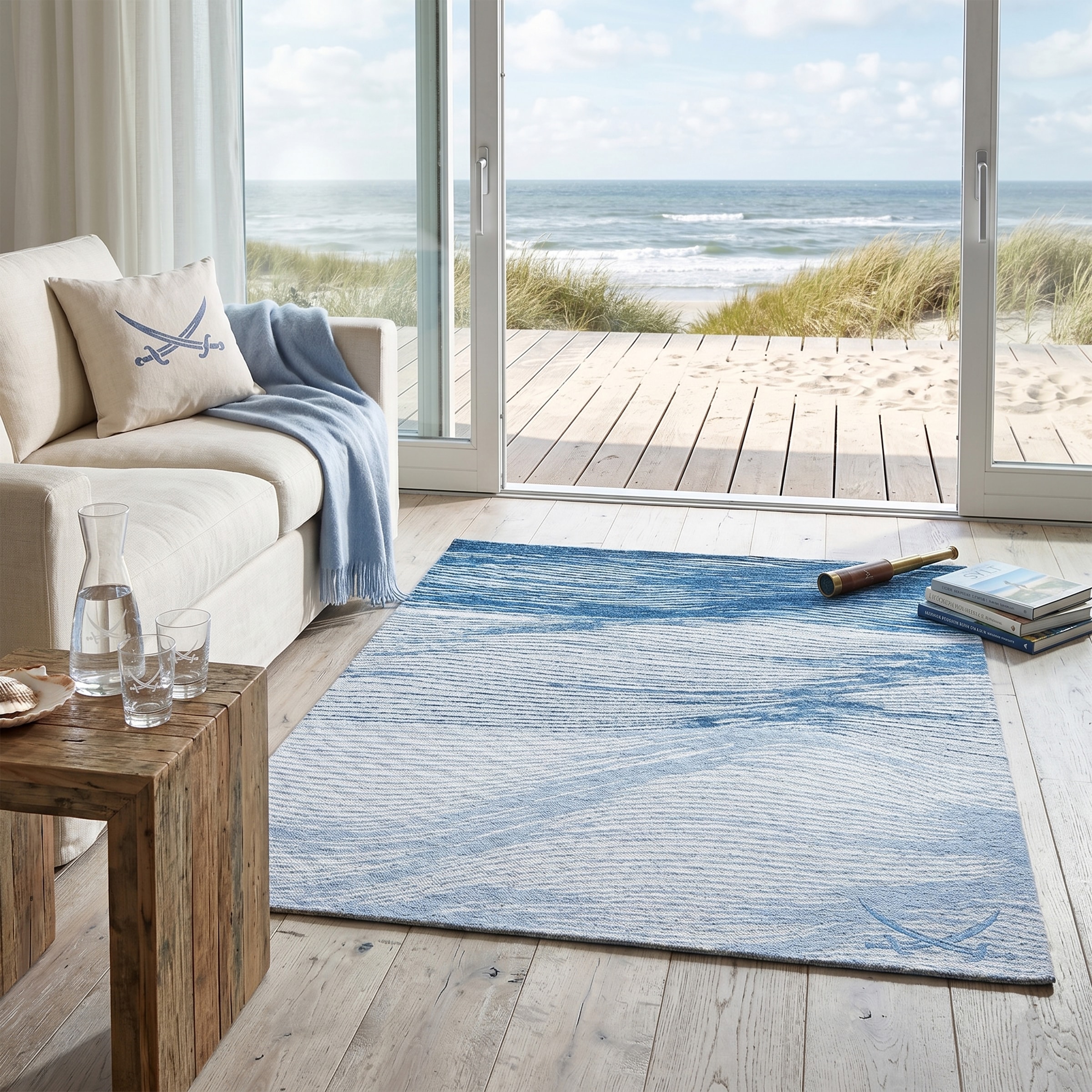 Sansibar Teppich "Keitum 007" rechteckig 3 mm Höhe Flachgewebe, modernes Wellen Design & gekreuzte Säbel