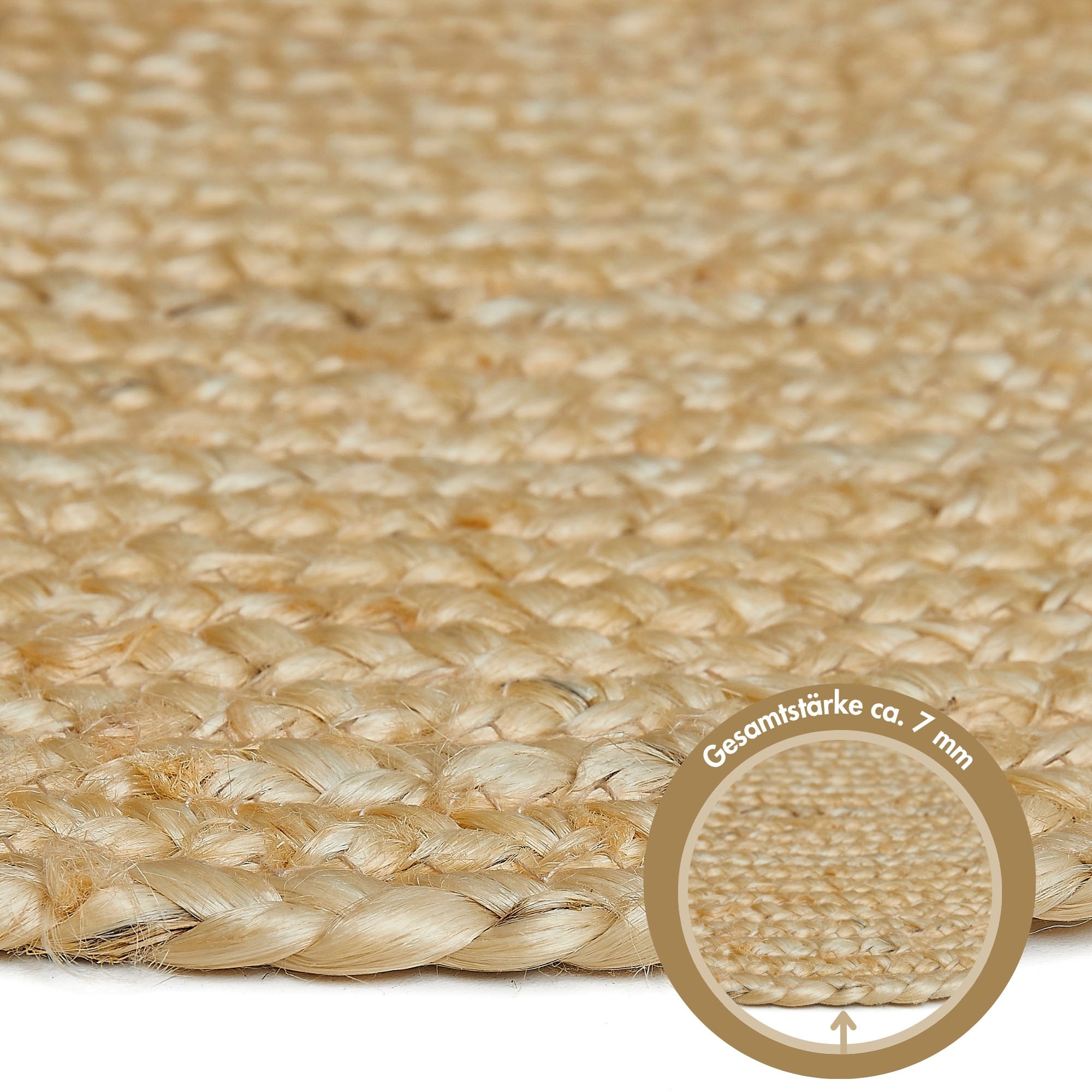 LUXOR living Teppich »Ibo, Juteteppich« rund 7 mm Höhe Wendeteppich, handgeflochten, Naturfaser, Boho-Style