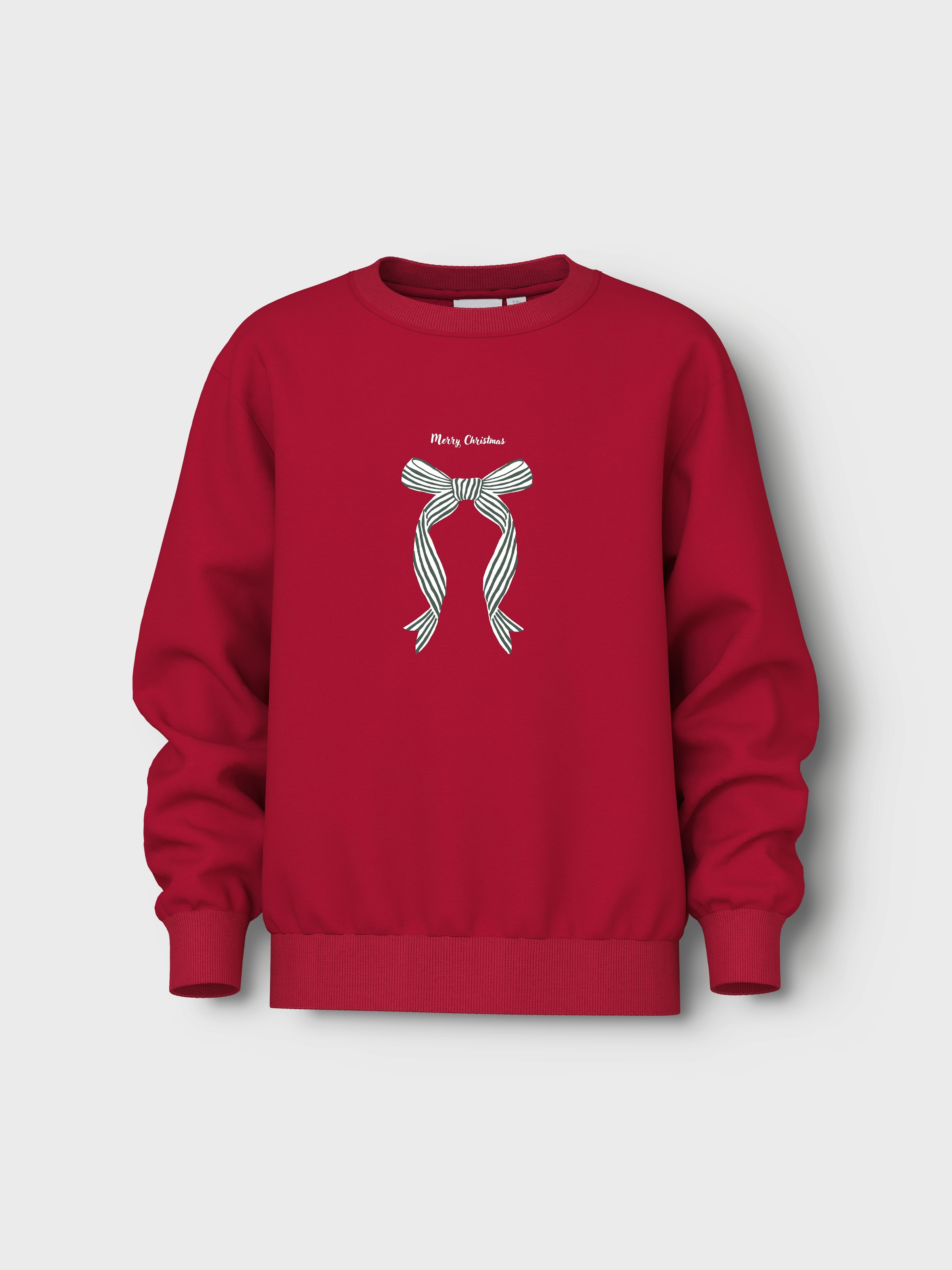 NAME IT Kinder Sweatshirt "NKFVISMAS LS NREG SWEAT BRU"jester rot print:xmas bow, Gr. 134, bedruckt, Sweatware, Obermaterial: 100% Baumwolle,