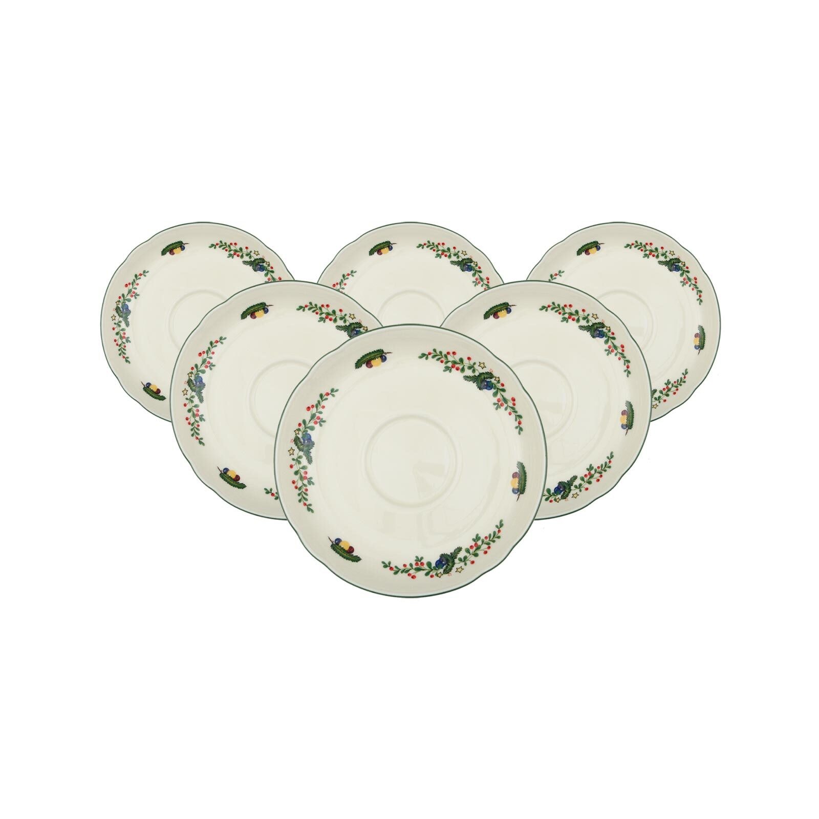 Seltmann Weiden Untertasse "Kombi-Untertassen Marieluise Weihnachten ø 14,8 cm 6er Set weiß-grün" Spülmaschinengeeignet, Mikrowellengeeignet, Ofenfest, Salamandergeeignet, Kühlschrankgeeignet, Gefrierschrankgeeignet