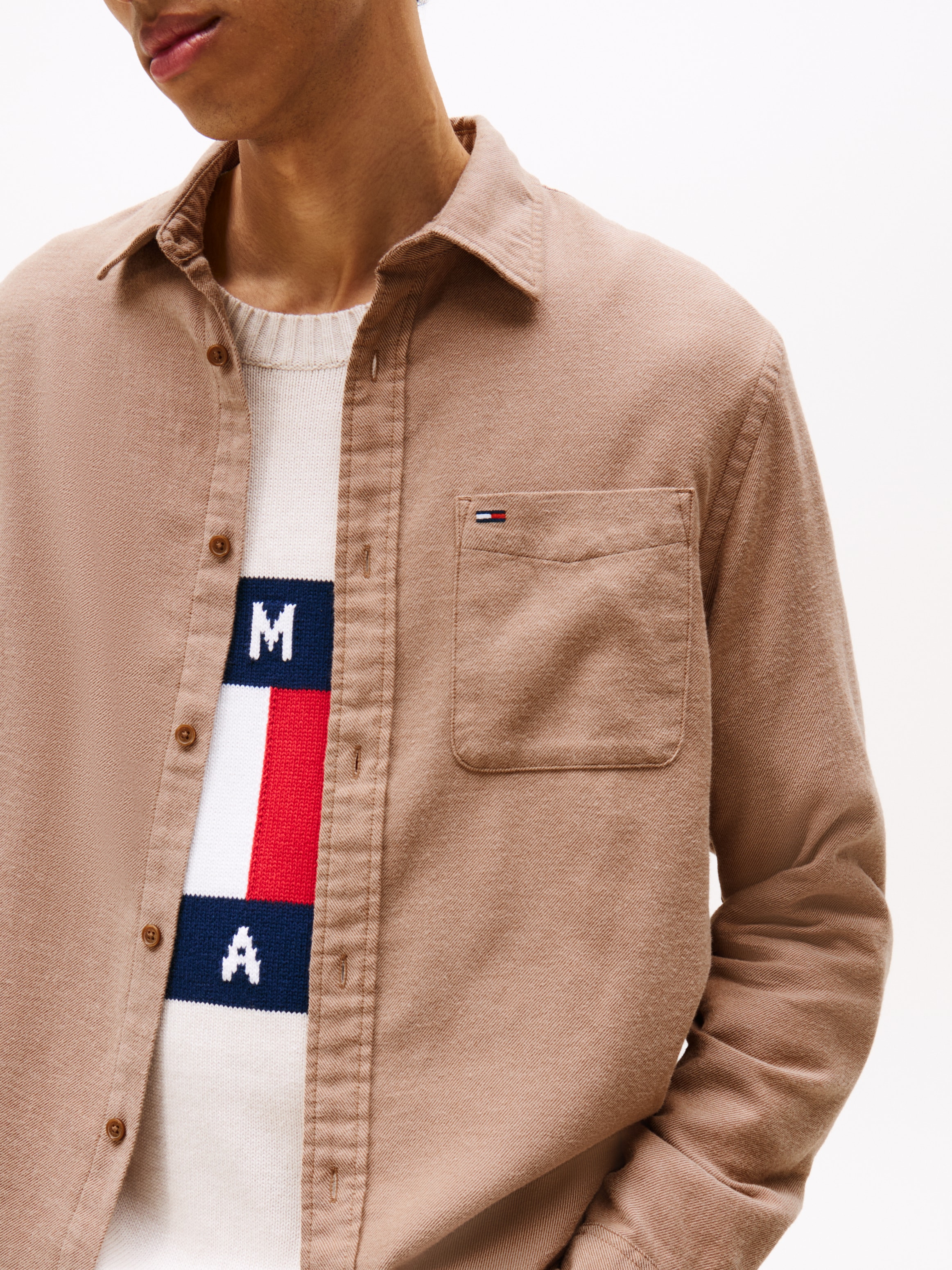 Tommy Jeans Flanellhemd »TJM FLANNEL«, regular fit, Langarmhemd, halbgespreizter Kragen