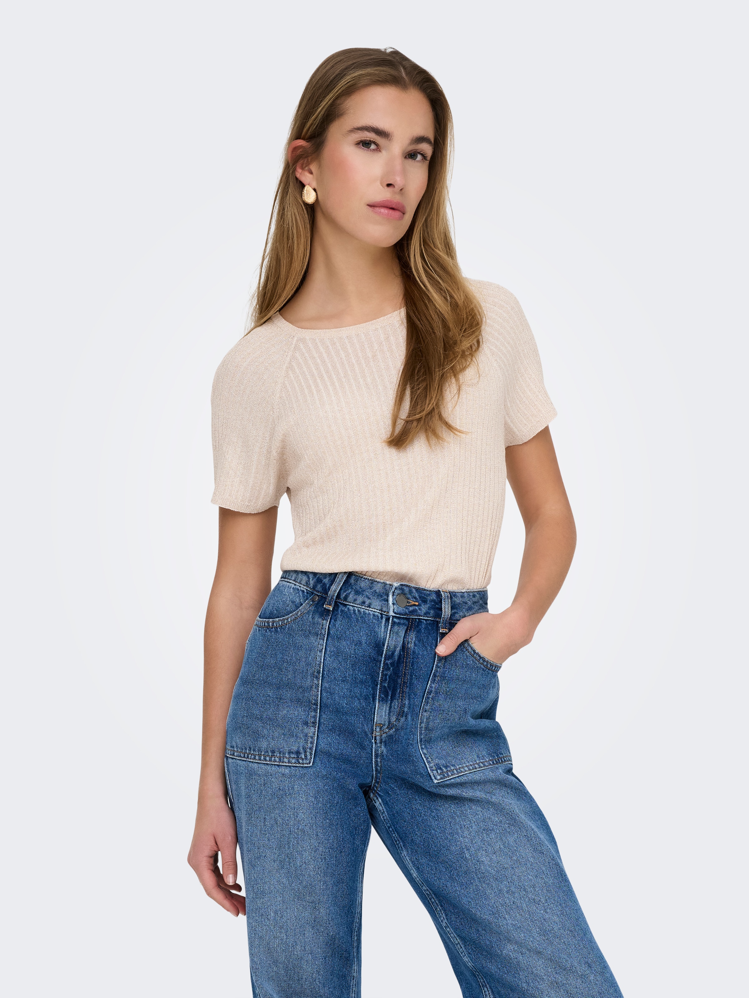 Jdy Kurzarmpullover "Jdybodilla S/S Glitter Pullover Knt Noos" Mit Glitzer-Effekt