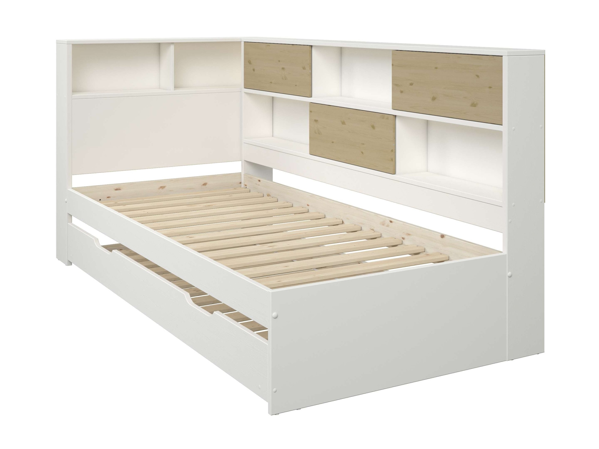 Home affaire Stauraumbett »Amance, Massivholz mit MDF, viel Stauraum, ideal für kleine Räume«, (Außenmaße B/T/H: 110,2/220,1/106,9 cm), FSC® zertifiziert, inklusive Lattenrost, Made in EU
