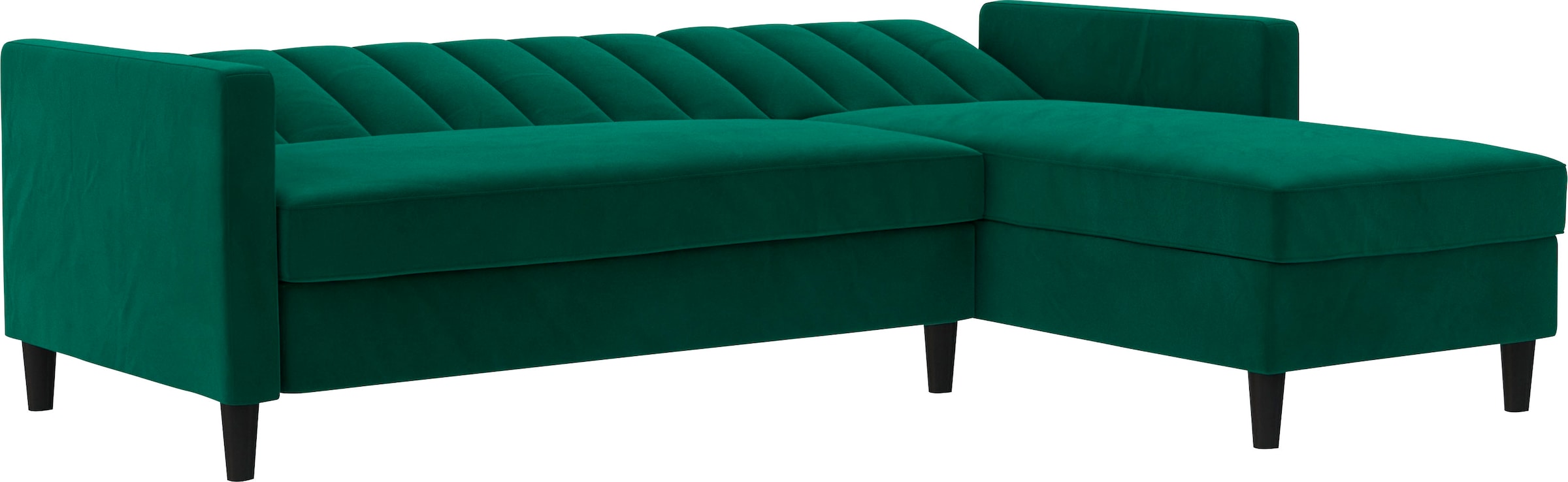 Dorel Home Ecksofa mit Schlafffunktion, Recamiere mit Stauraum beidseitig montierbar, Rückenlehne 2-teilig und 3-fach verstellbar