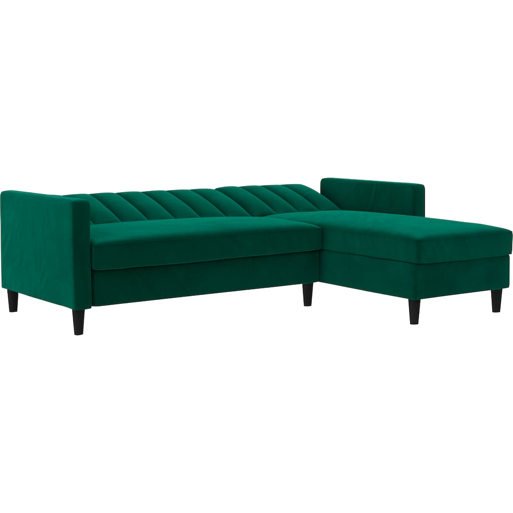 Dorel Home Ecksofa mit Schlafffunktion, Recamiere mit Stauraum beidseitig montierbar, Rückenlehne 2-teilig und 3-fach verstellbar