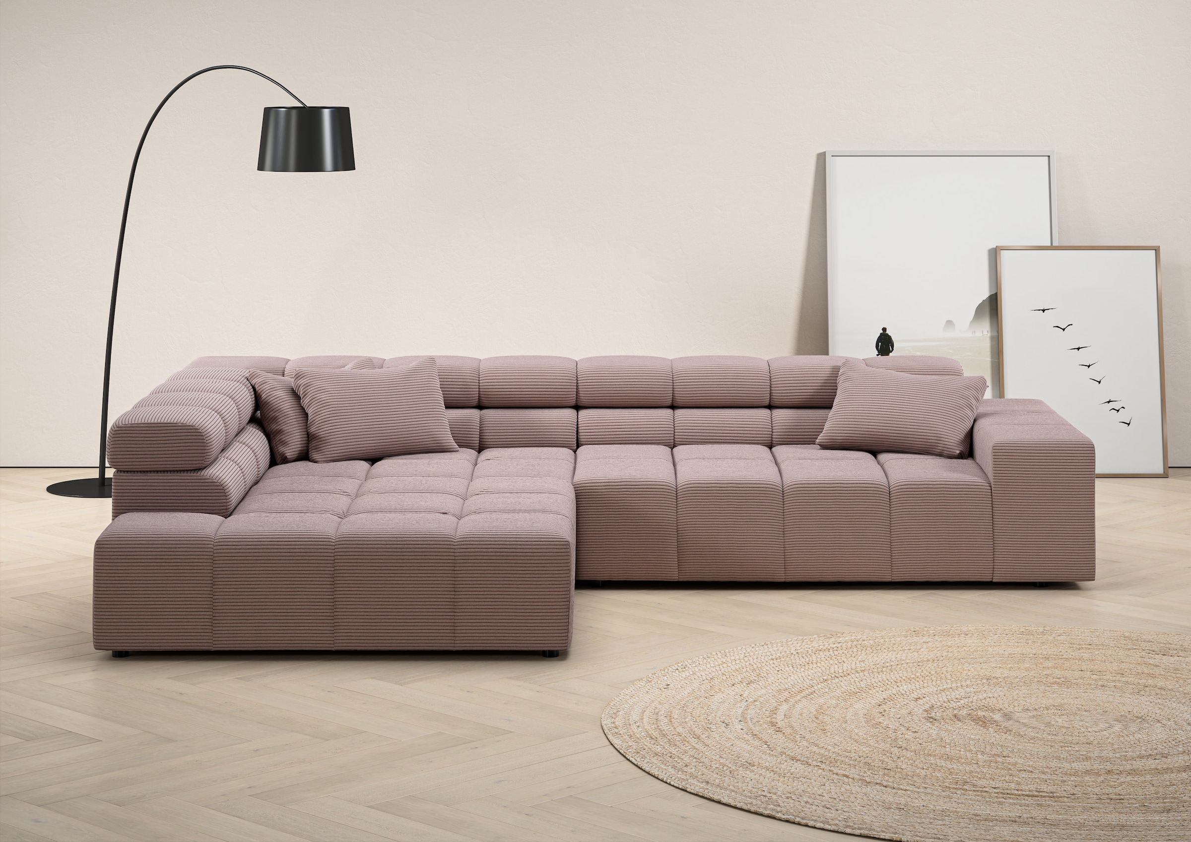 Home affaire Ecksofa "Ancona, Ecksofa, incl. Kopfteilverstellung, Breite 319 cm, L-Form" wahlweise motorische Sitztiefenverstellung, auch in Cord + Easy Care