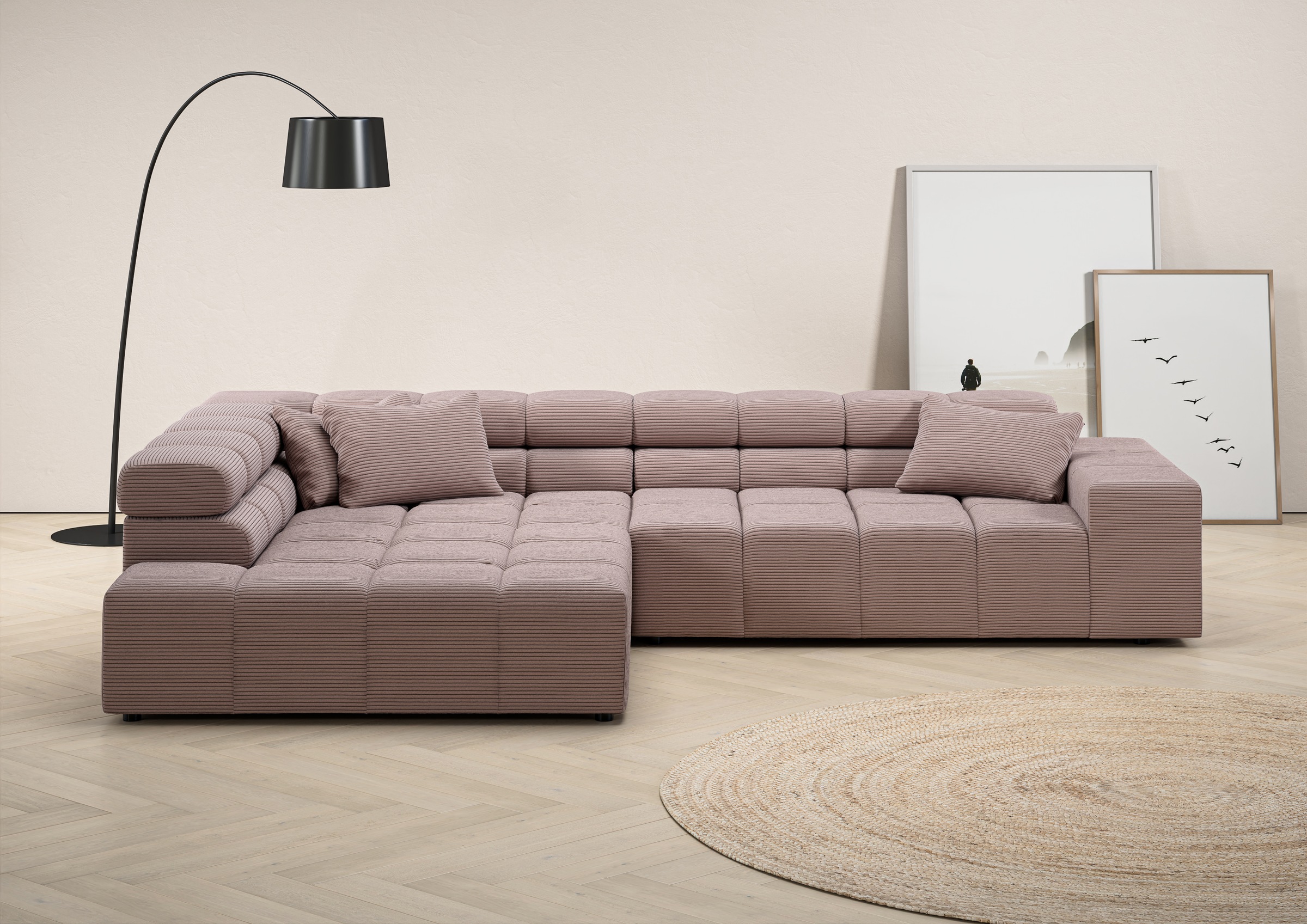 Ecksofa HOME AFFAIRE "Ancona incl. Kopfteilverstellung, Breite 319cm, L-Form", rosa (rosé), B:319cm H:70cm T:215cm, Struktur (85% Polyester, 15% Viskose);Luxus-Microfaser weich (98% Polyester, 2% Nylon);Velours (100% Polyester), Sofas, Ecksofa, wahlweise  7
