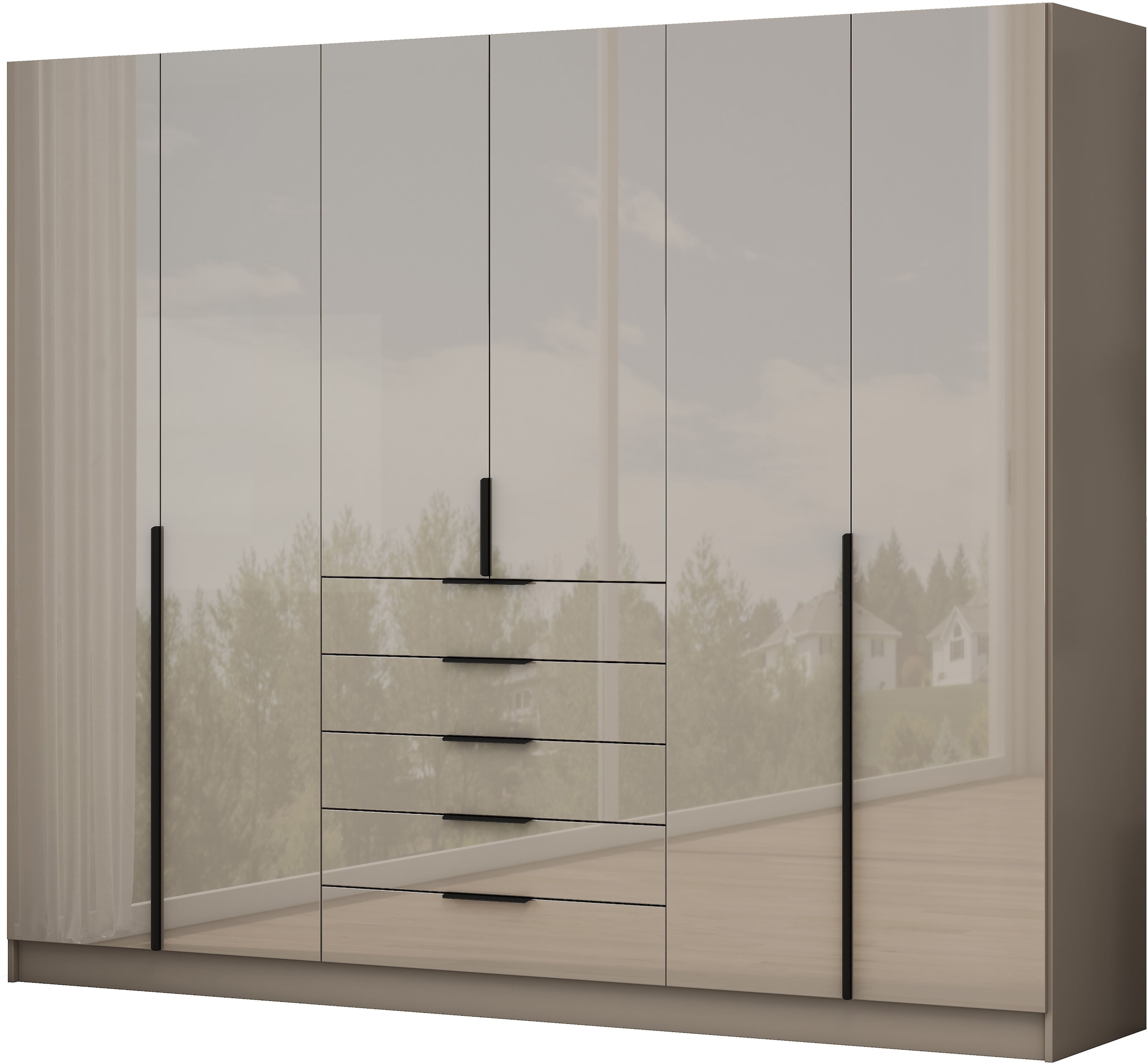 OTTO home Kleiderschrank »Annor Schlafzimmerschrank Breite 242cm hochglanz Schrank Garderobe« Drehtürenschrank mit perfekter Innenausstattung - elegante Türgriffe