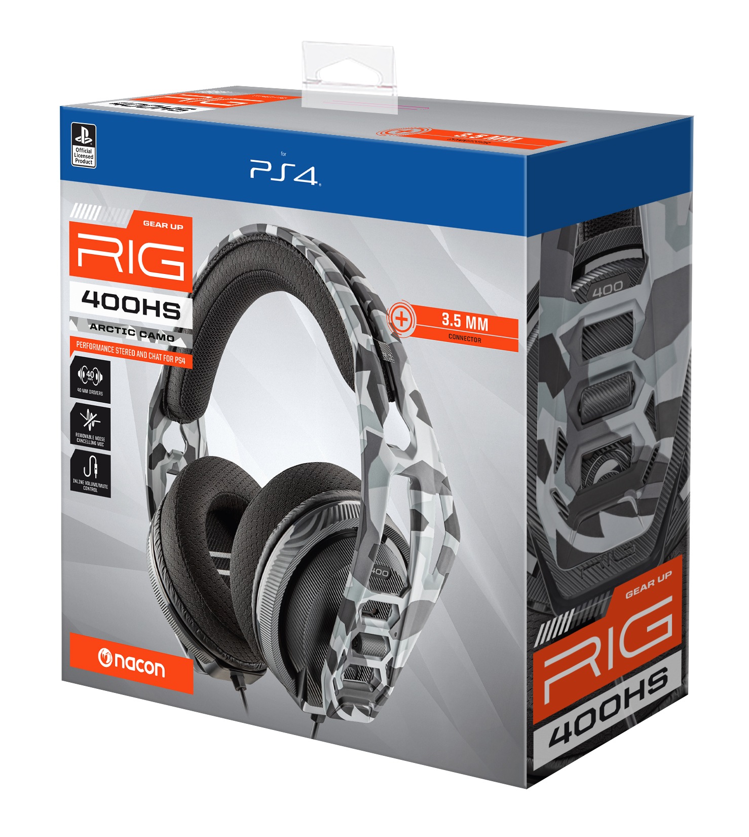 nacon Gaming-Headset »Nacon RIG 400HS Gaming-Headset, Camo-schwarz, 3,5 mm Klinke«, Mikrofon abnehmbar, kabelgebunden, Stereo, Over Ear, PC, Mac, PS4-Lizenz