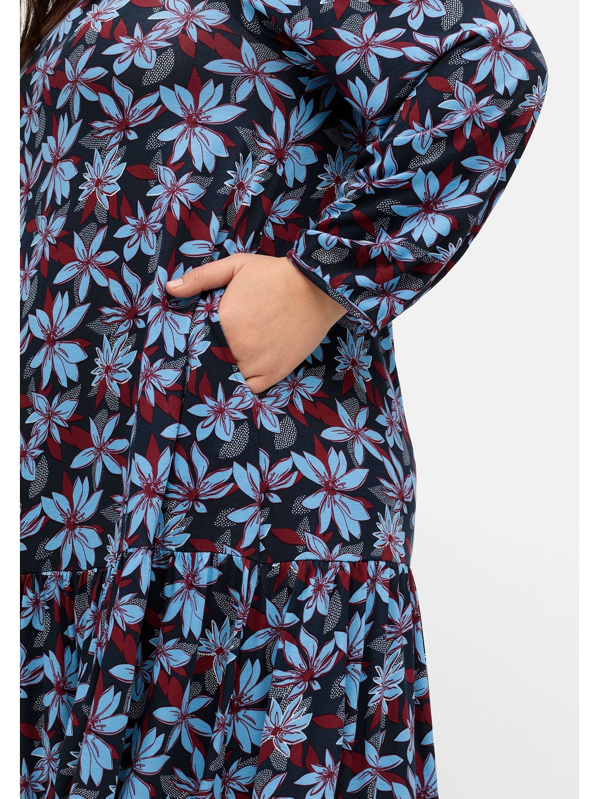 Sheego Jerseykleid bestellen Größen«, online »Große BAUR | Blumendruck, mit A-Linie in