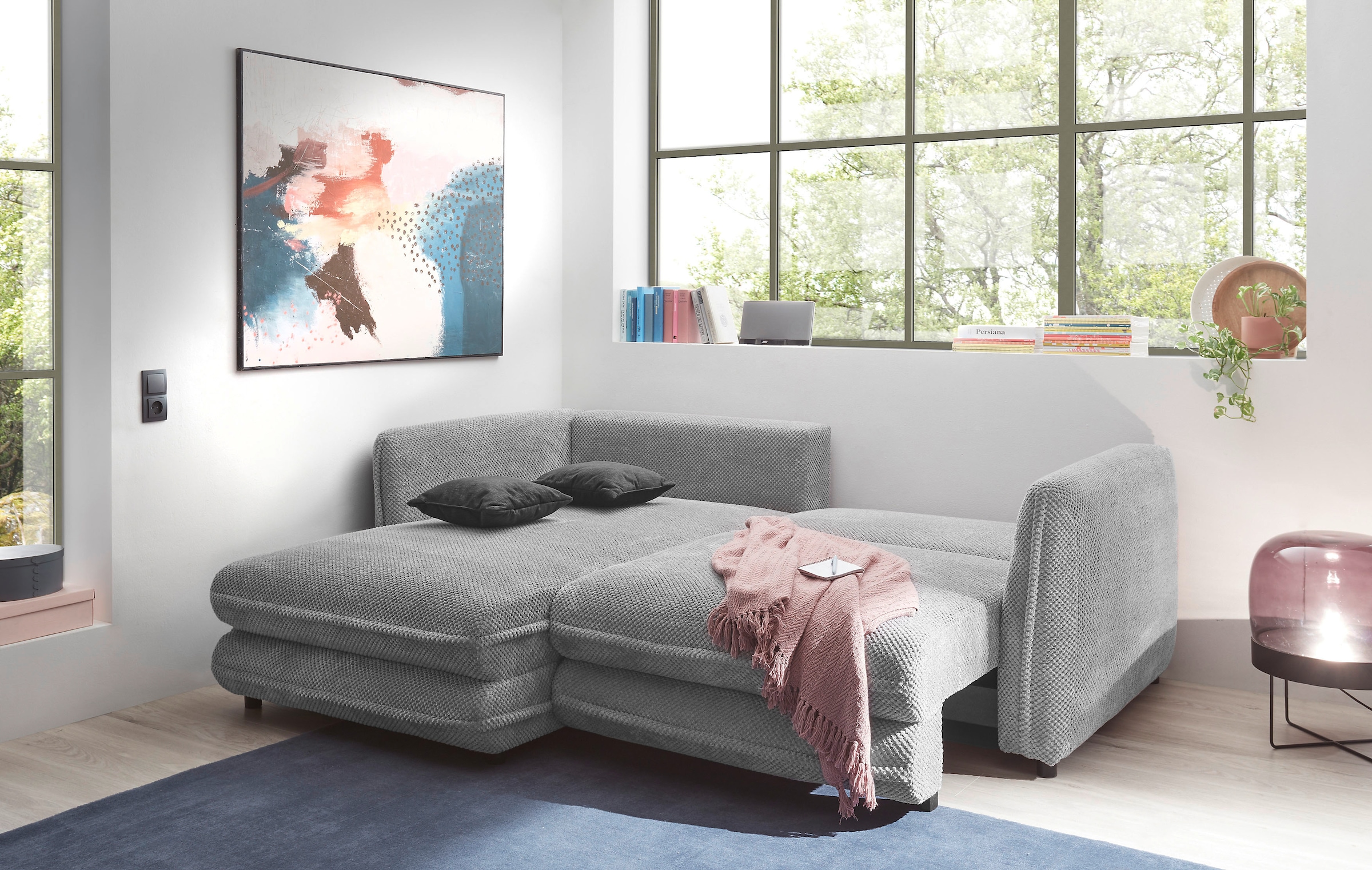ED EXCITING DESIGN Ecksofa »Stanley L-Form«, mit Bettfunktion, Bettkasten & 2 Zierkissen